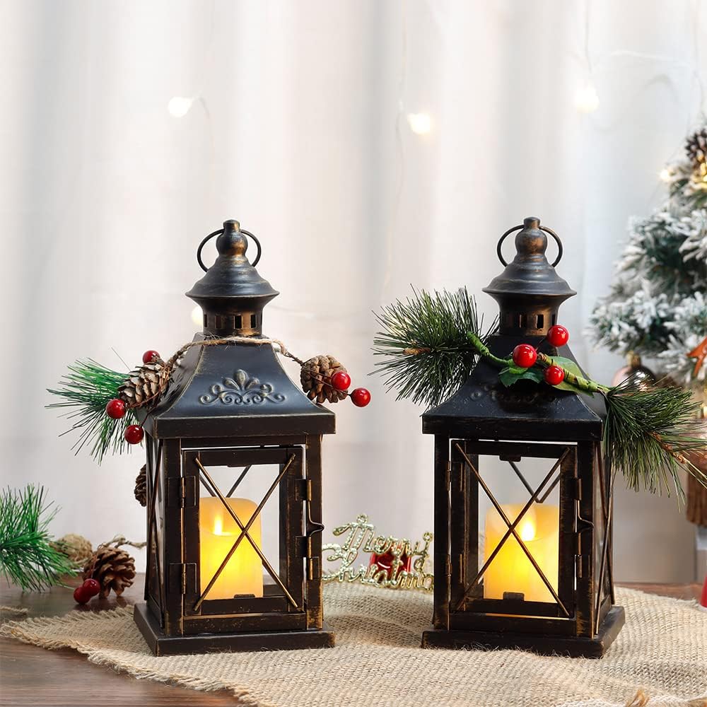 TRIROCKS Set of 2 Decorative Candle Lantern 11'' High Metal Candle