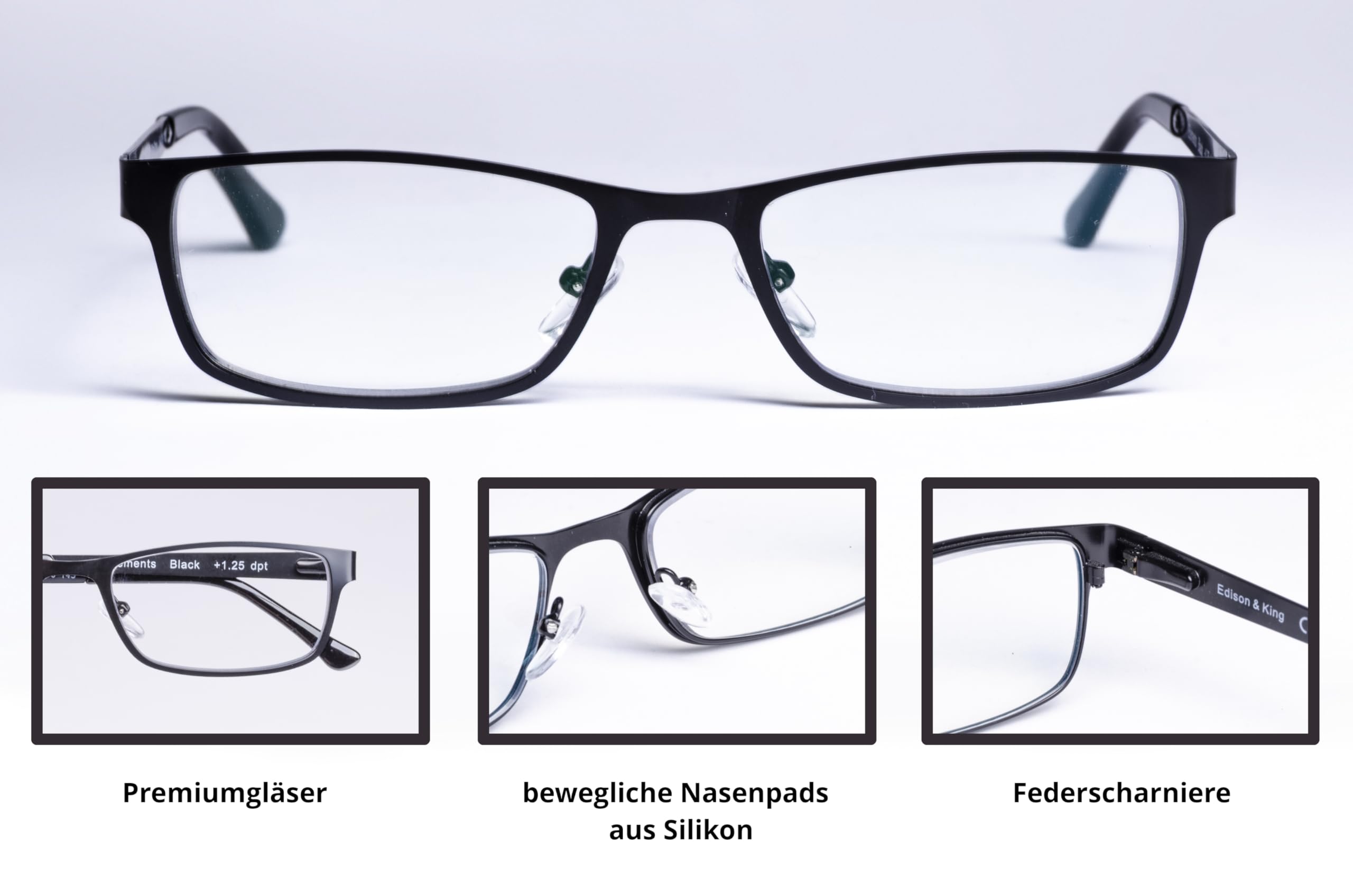 Edison & King Lesebrille Elements – schmale Metallbrille mit Premiumgläsern – entspiegelt und gehärtet