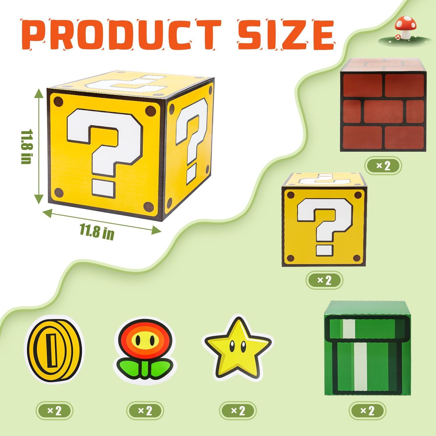 6pcs big party boxes with 6 set centerpieces, question brick pipe boxes for birthday party decorations game party, christmas halloween classroom supplies favor. (11.8 x 11.8 inch)