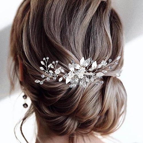 Miniatura 5 de 1 peine de cristal para el cabello de boda con 2 piezas de diamantes de imitación de novia, horquillas de perlas de cristal, accesorios para el