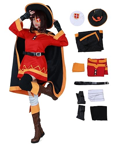miccostumes Women's Costume Anime Witch Cosplay Outfit Red Dress With Hat And Cape - Small