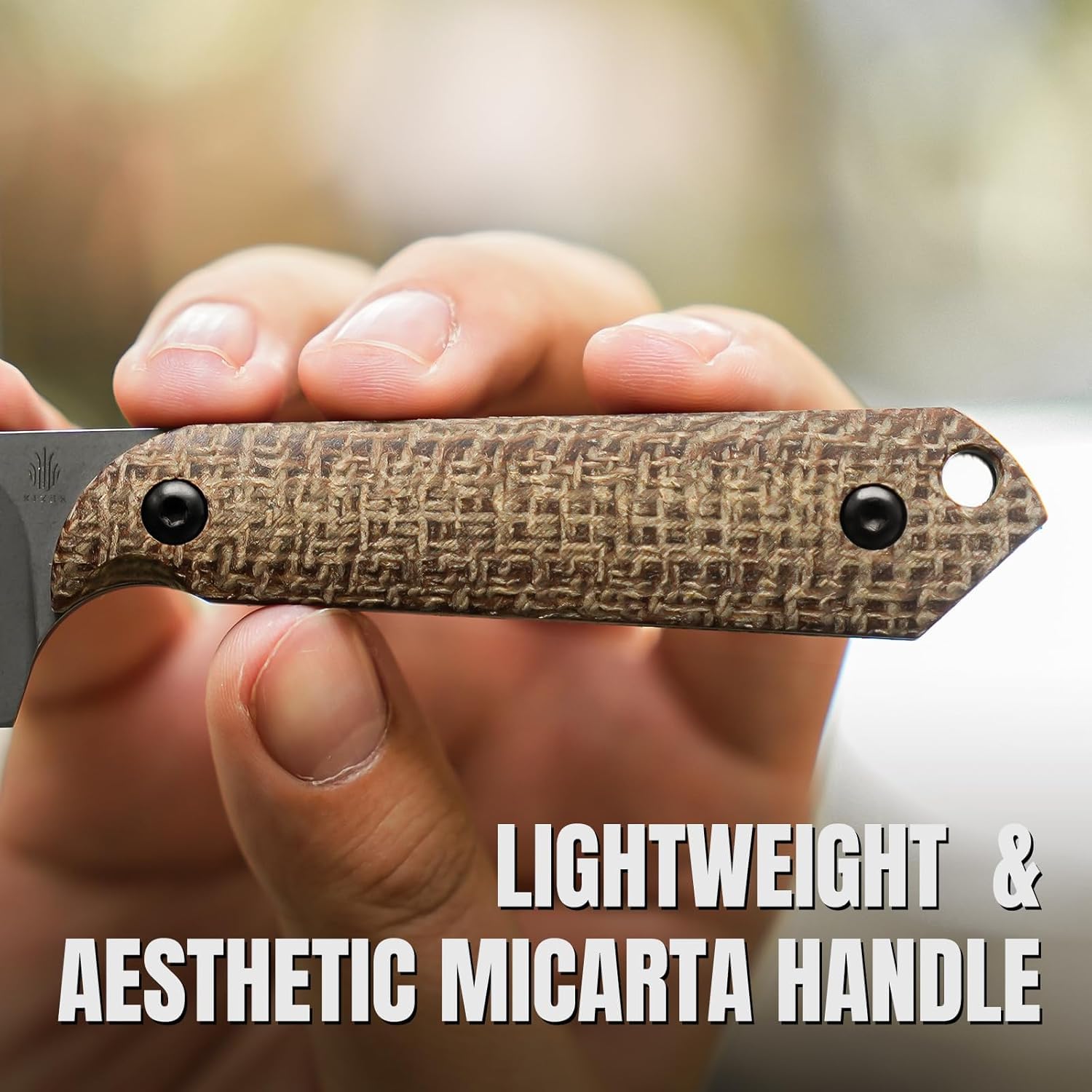Kizer Mini Harpoon Outdoor Messer mit Scheide, Jagdmesser mit 7,62 CM 3V Feststehende Klinge und Micarta Griff, Kleines EDC Messer für Camping, Wandern, Survival 1040SM1