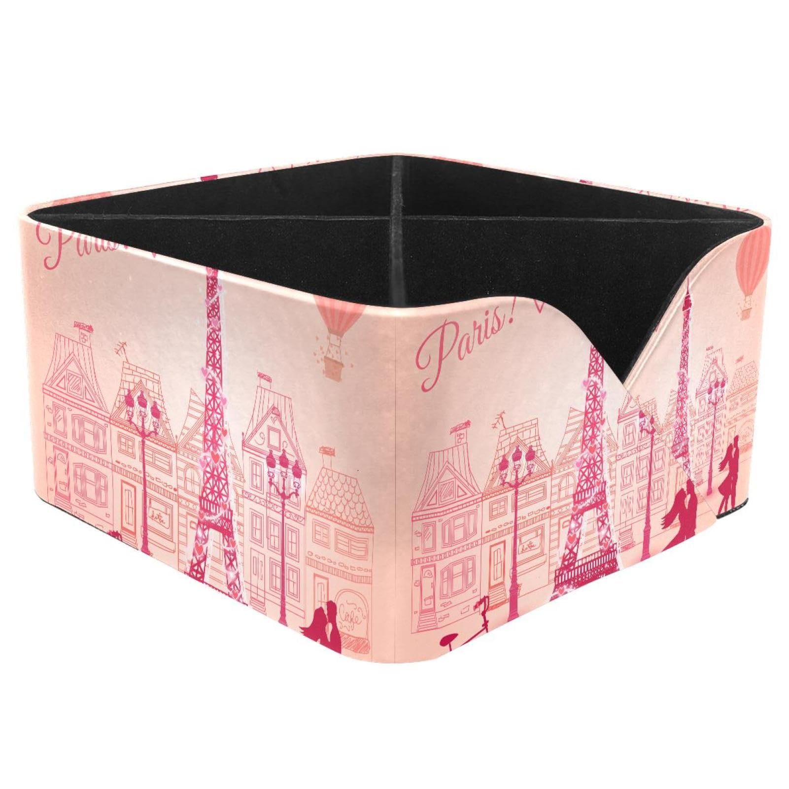 KengjuTesu Lovers in Paris Eiffel Tower Desktop Organizer Pen Holder, Rectangular Pencil Cup for Office, Study and Makeup Stations