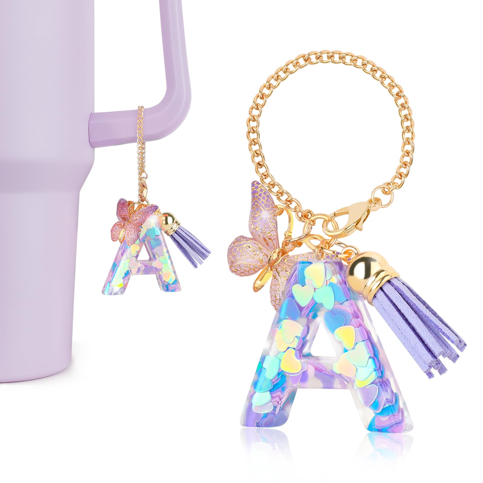 DECZHIYU Letter Charms for Stanley Cup with Handle, Initial A Charms Accessories for Stanley Tumbler, Purple Charm for Key Purse Handbags Backpacks,