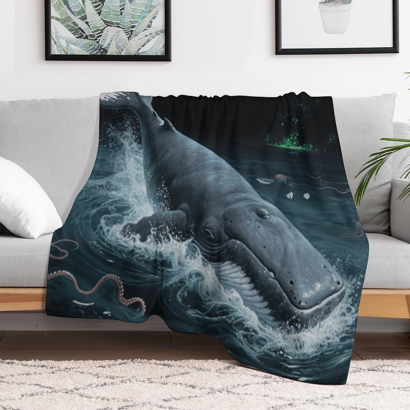 Custom Underwater Whale Blanket Lightweight Flannel Fleece Throw for Couch Sofa Bed Luxury Soft Cozy Plush Lap Bedtime Blanket for All Seasons Bedroom Home Decor Gifts 30x40