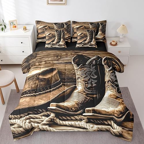 jejeloiu Western Decor Comforter Set with Sheets Full Size Kids West Cowboy 7 Pi