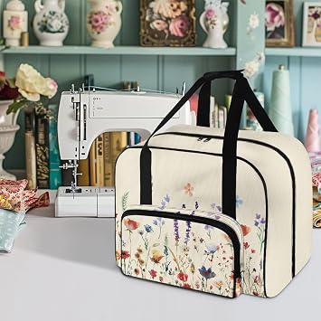 Floral Sewing Machine Carrying Case with Handle and Pocket Sewing Bag Large Sewing Bags and Totes Go to Craft Enthusiast Party