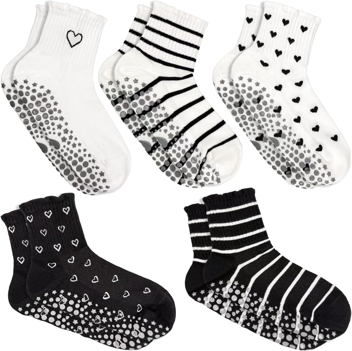 ERMO NKES Cute Yoga Socks for Women, Non Slip Grip Pilates Barre Crew Socks with Heart Bow, US Size 5-9