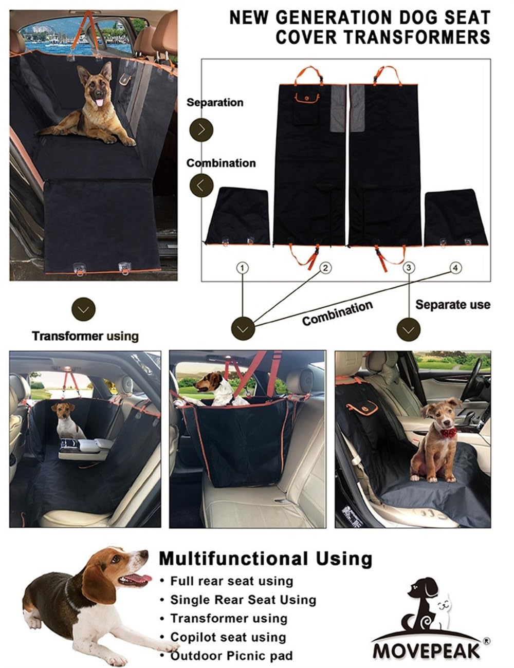 Funda Asiento Coche Perro Funda de Asiento de Coche para Perro, Almohadilla de Coche Multifuncional, Funda de Asiento para Cachorro, fácil de Llevar, Plegable Cubre Asientos Coche Perro
