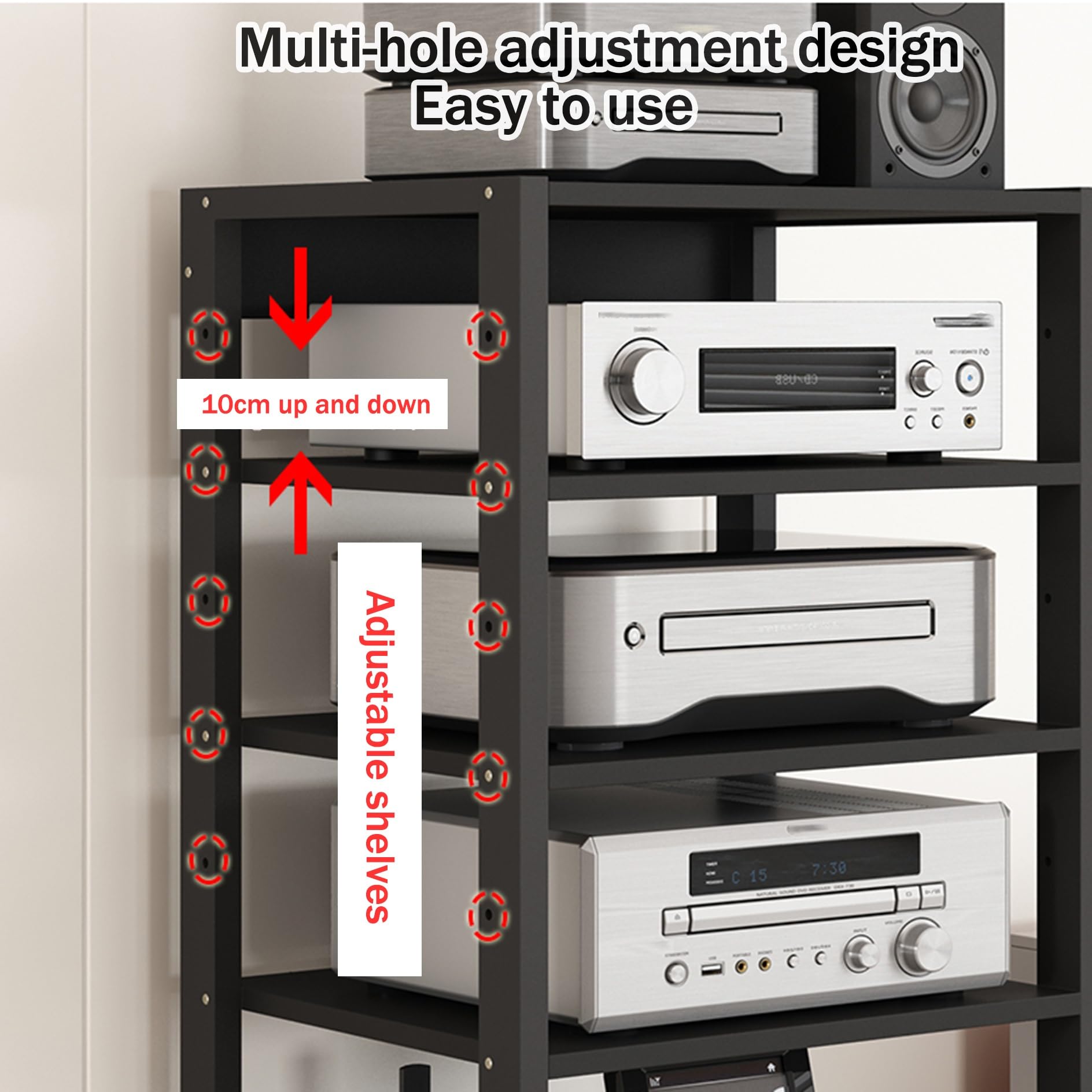 HiFi Rack TV Regal Audio Schrank aus Holz & Stahl 3/4/5/6 Schicht Schwarz Komponenten Rack Plattenspieler Tisch mit verstellbaren Ablage Kleines Desktop Stand Rack für Amplifier Equipment dac(50x40x69