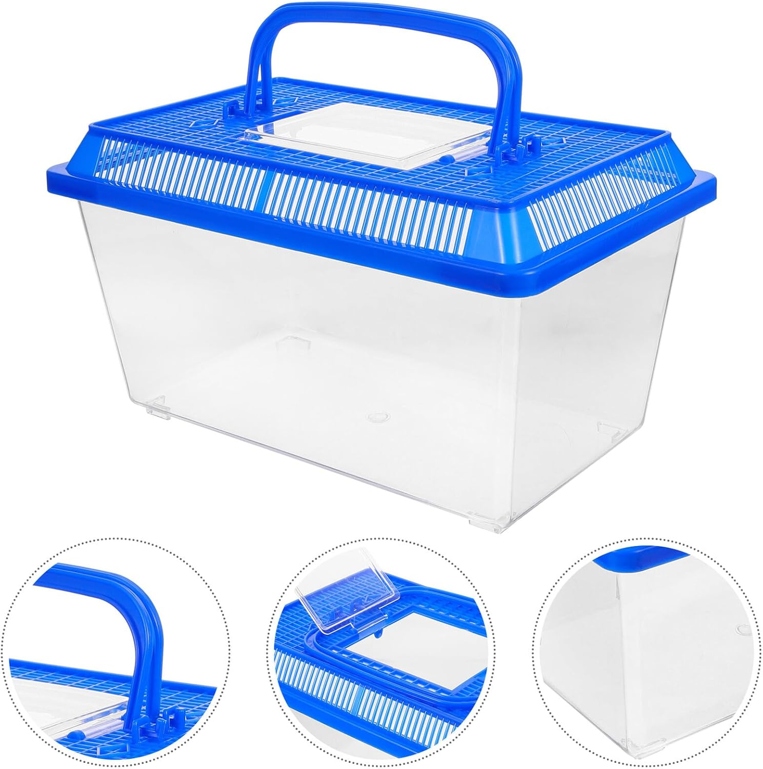 SEWACC Large Turtle Habitat Tank with Lid and Handle, Multi-Function Indoor Reptile Terrarium for Tortoise and Turtle Home Breeding, Blue Portable Pet Transport Box