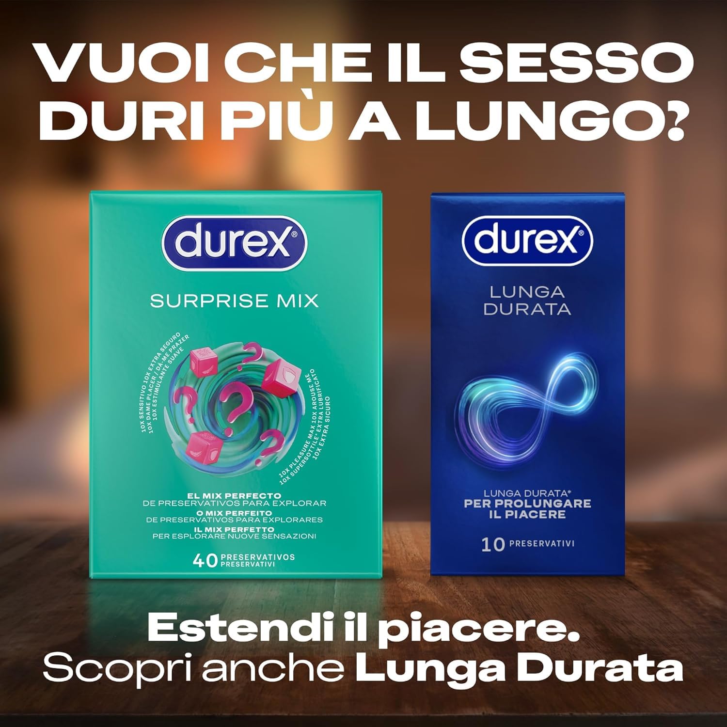Durex Surprise Mix Preservativi Assortiti, Con Rilievi e Nervature e Sottili, 40 Profilattici