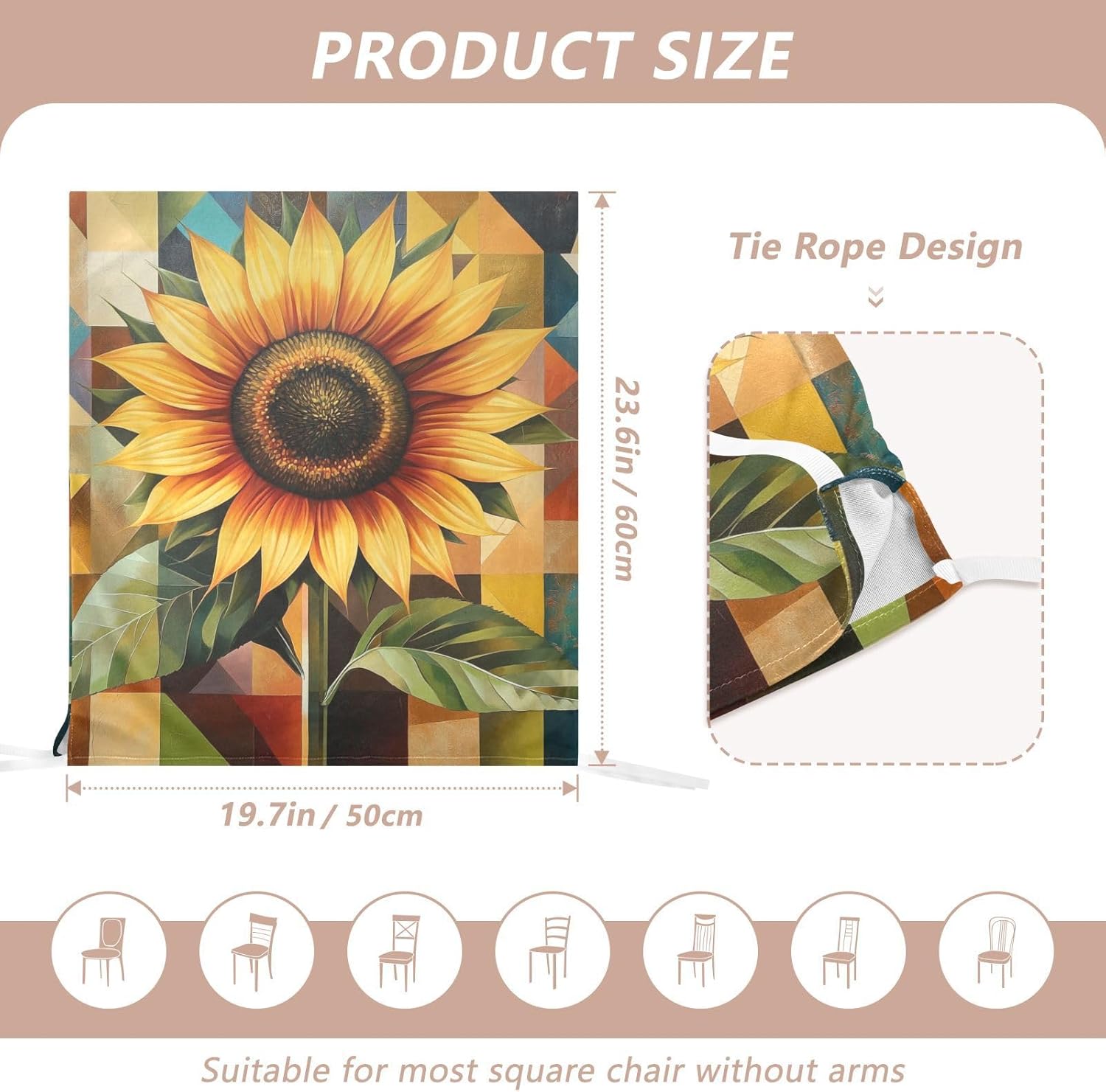 ALAZA Sunflower on Geometric Background Chair Back Cover Set of 6, Washable Reusable Removable Chair Slipcovers Decorative Chair Cover for Home Kitchen Wedding Party