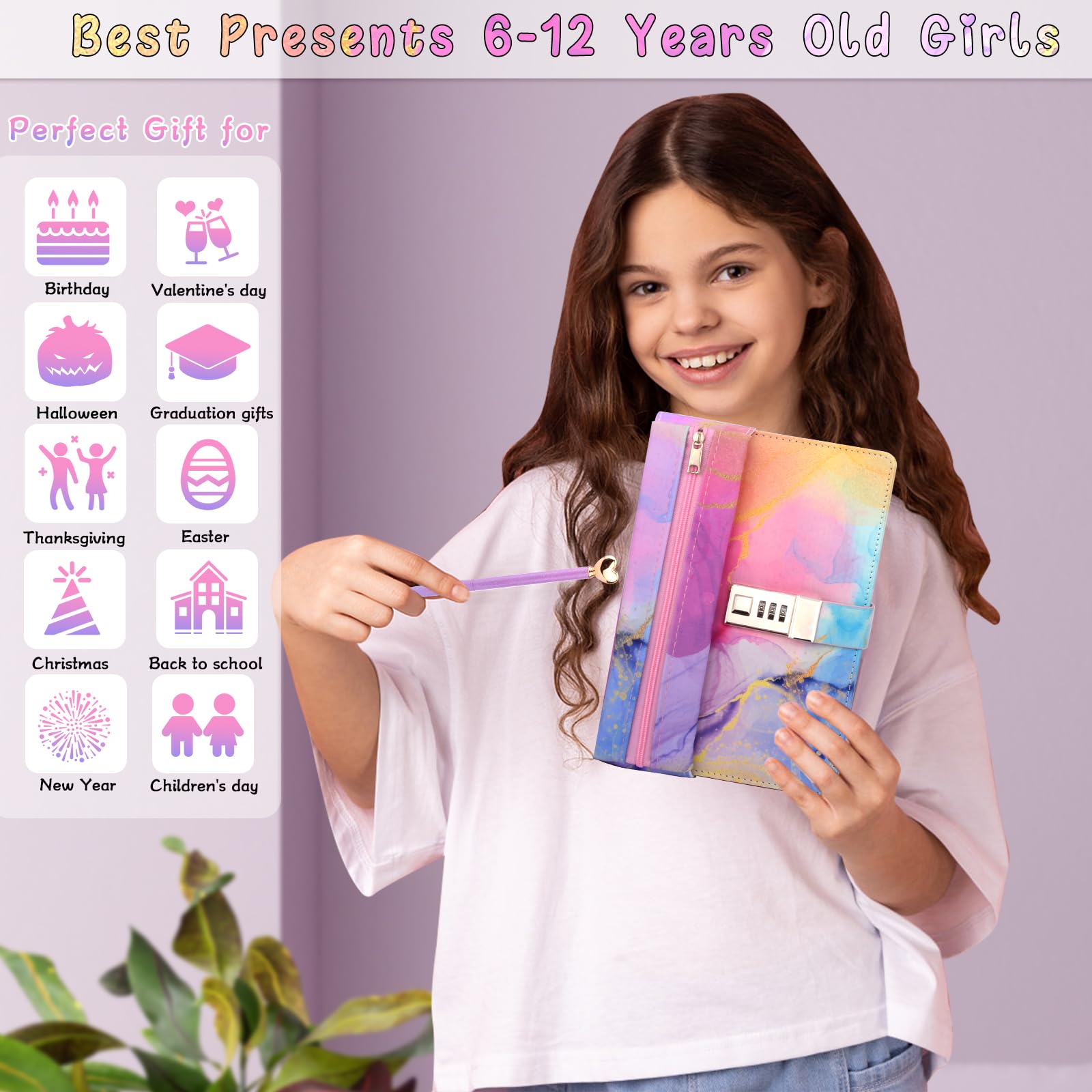 Tagebuch Mit Code Für Mädchen – Inkl. Federmäppchen, Feder-Lesezeichen, Stift & Armband, Für 7–13 Jahre
