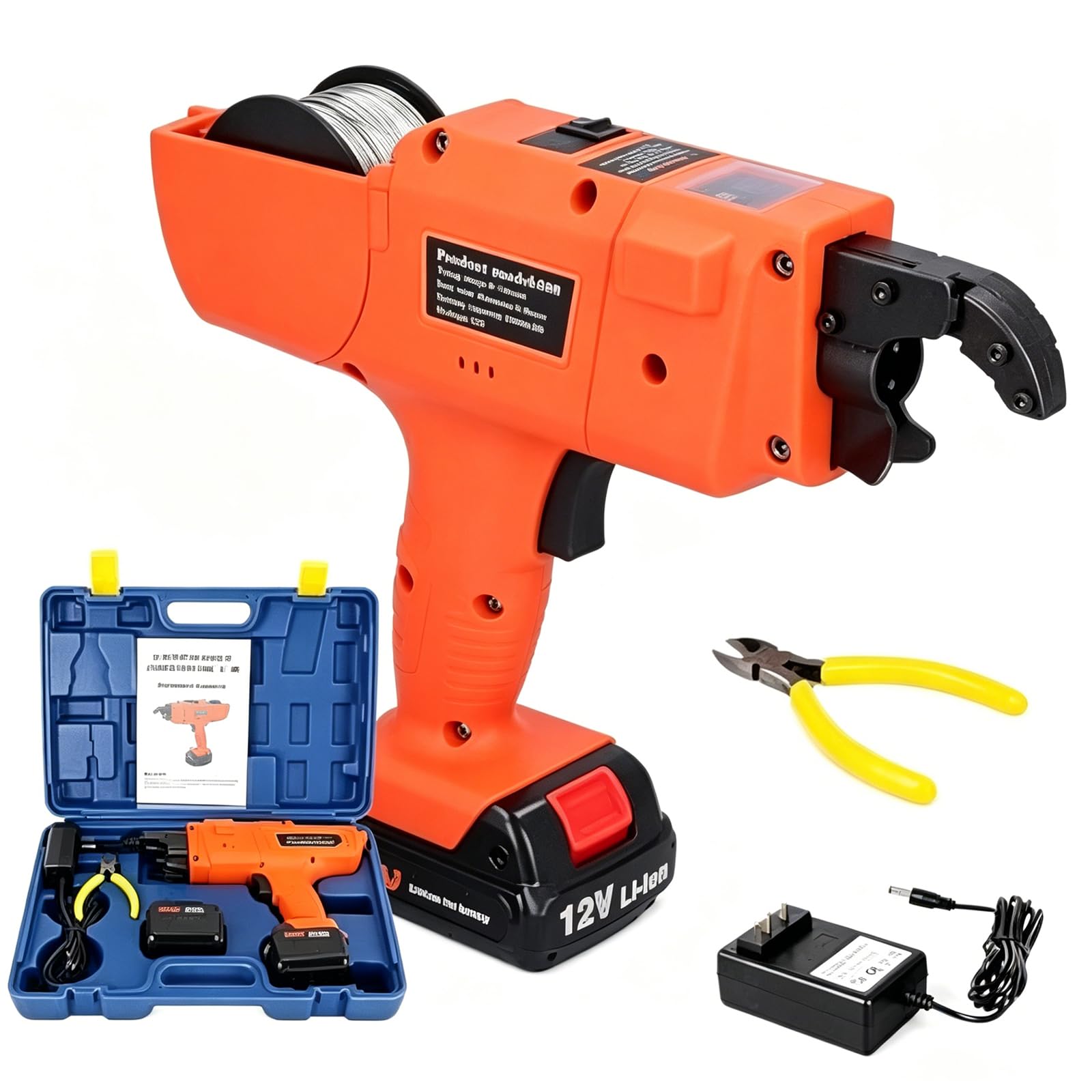 Pistola Automática para Atar Varillas, Máquina Inalámbrica para Atado de Ferralla 8-40mm con 2 Baterías de 4500mAh - Herramienta Eléctrica Profesional para Construcción & Refuerzo