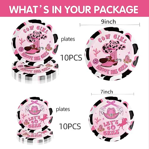 Miniatura 3 de Let's Go Girls Party Supplies - Vajilla para fiesta temática de vaquera occidental, incluye platos de papel de vaquero, mantel, servilletas y