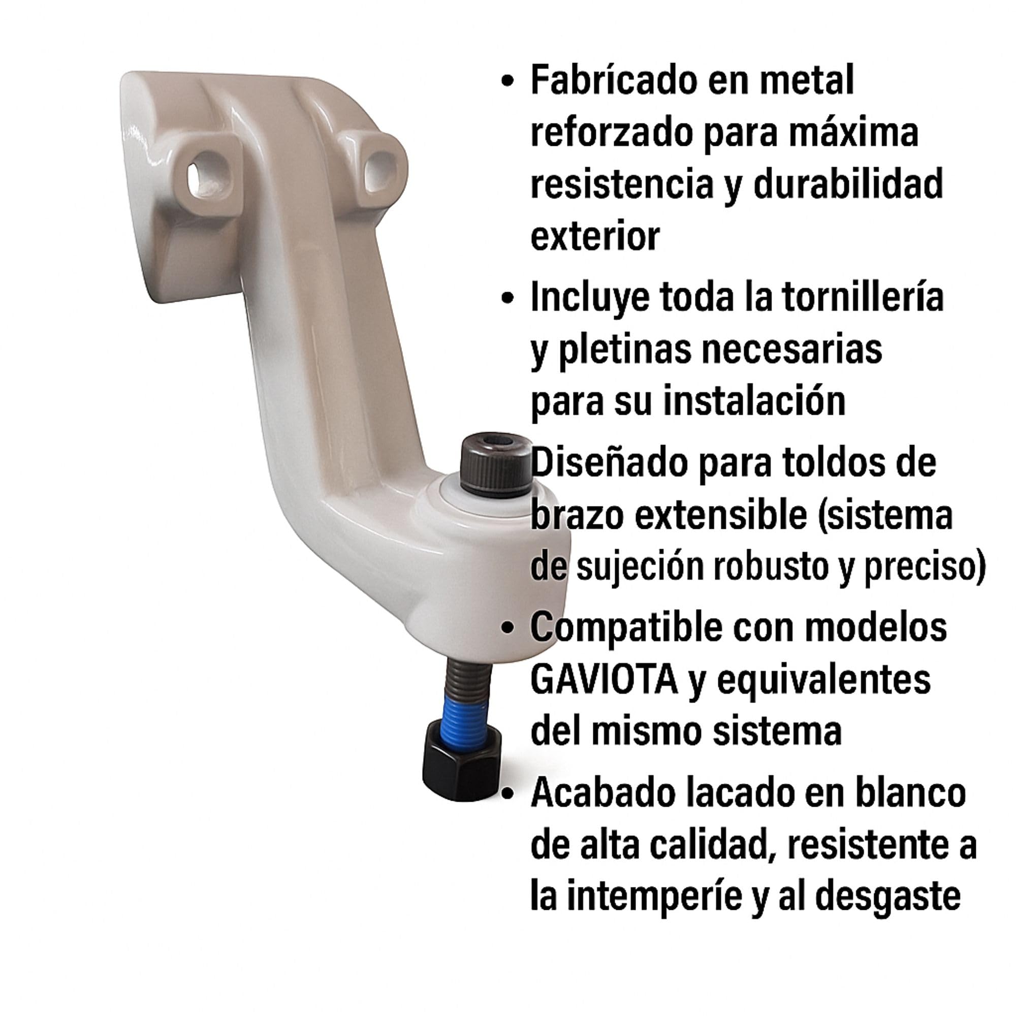 Teletoldo – Soporte Frontal de Brazo Extensible para Toldo ● Juego Completo con Pletinas, Tornillos y Embellecedores ● Repuesto en Aluminio – Verifica Medidas