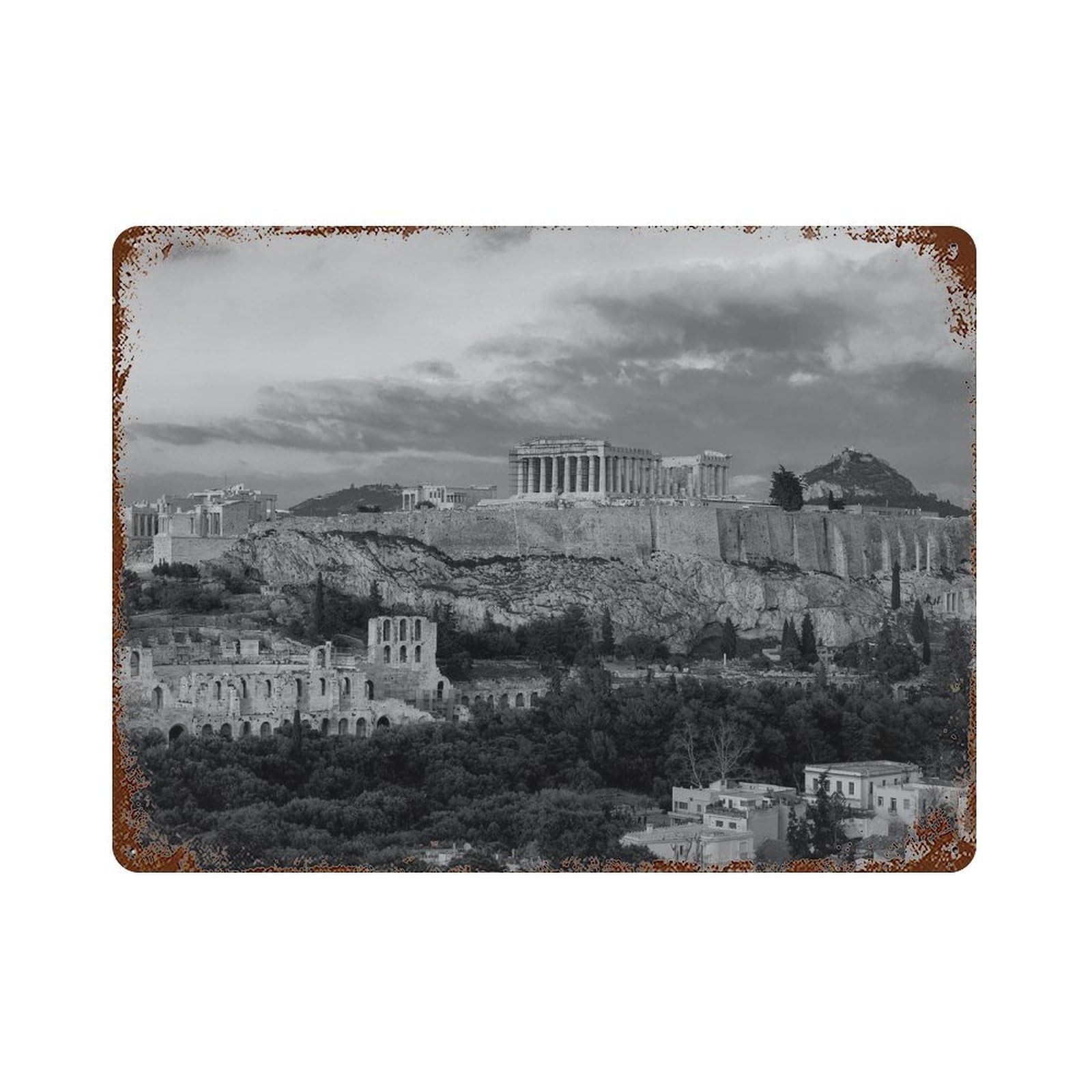 xiaoxiaoshen Black And White Athens Photo Decor Greece Europe Wall Decor Art Metal Tin Poster Modern Home Decor Art Home Bar Shop Decorations Vintage Sign 30x40cm