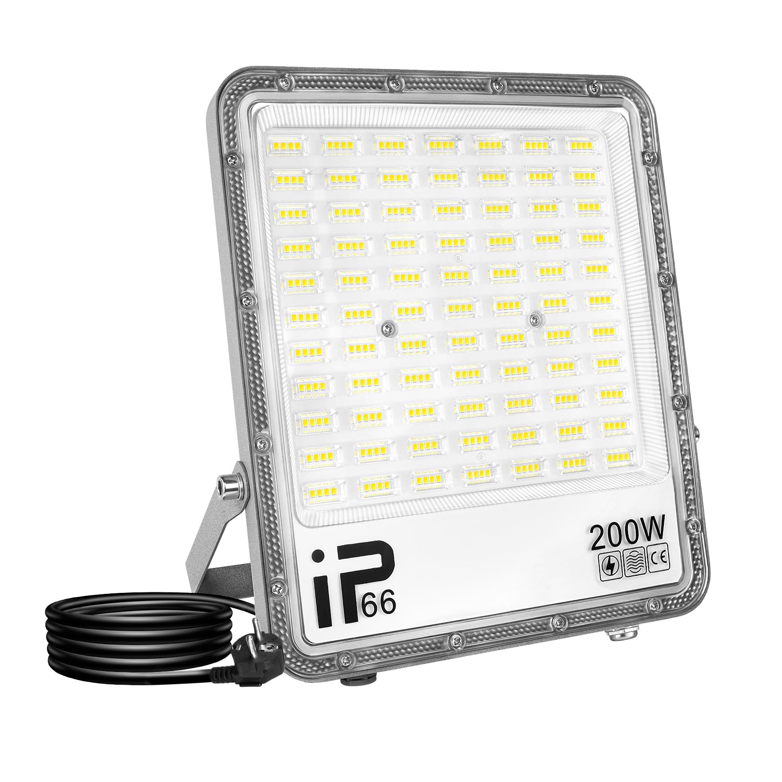 RIGIDON 1x 200W led strahler außen mit stecker, 20000lm außenstrahler, IP66 | wasserdicht, 1,5 meter kabel, 6000K kaltweiß, led fluter scheinwerfer flutlicht, für garten innenhöfe garage terrassen hof