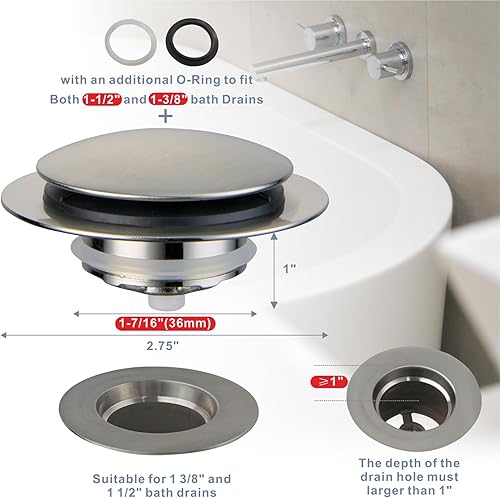 Miniatura 2 de Tapón de drenaje cepillado para bañera, desagüe universal desplegable para bañera, tapón de drenaje de bañera con punta Hidrop, conjunto de kit de