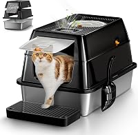 Eosarcu XXL rozsdamentes macskavécé fedéllel, zárt wc 60x40x39cm, lapáttal - Closed Cat Litter Tray Black 1
