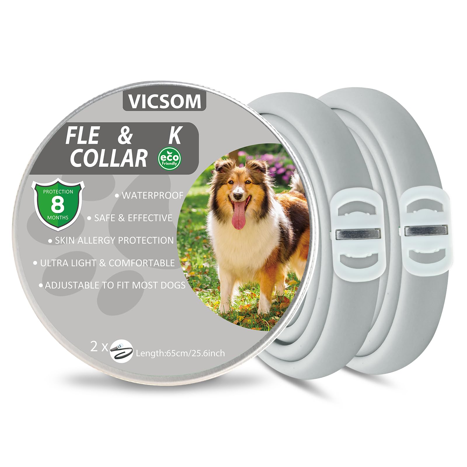 Collares Antiparasitario para Perros, Collar Antipulgas Perros, Collar de Pulgas y Garrapatas para Perro Impermeable Regulable, Válido 8 Meses para Perros de Todos los Tamaños Azul 2Pcs