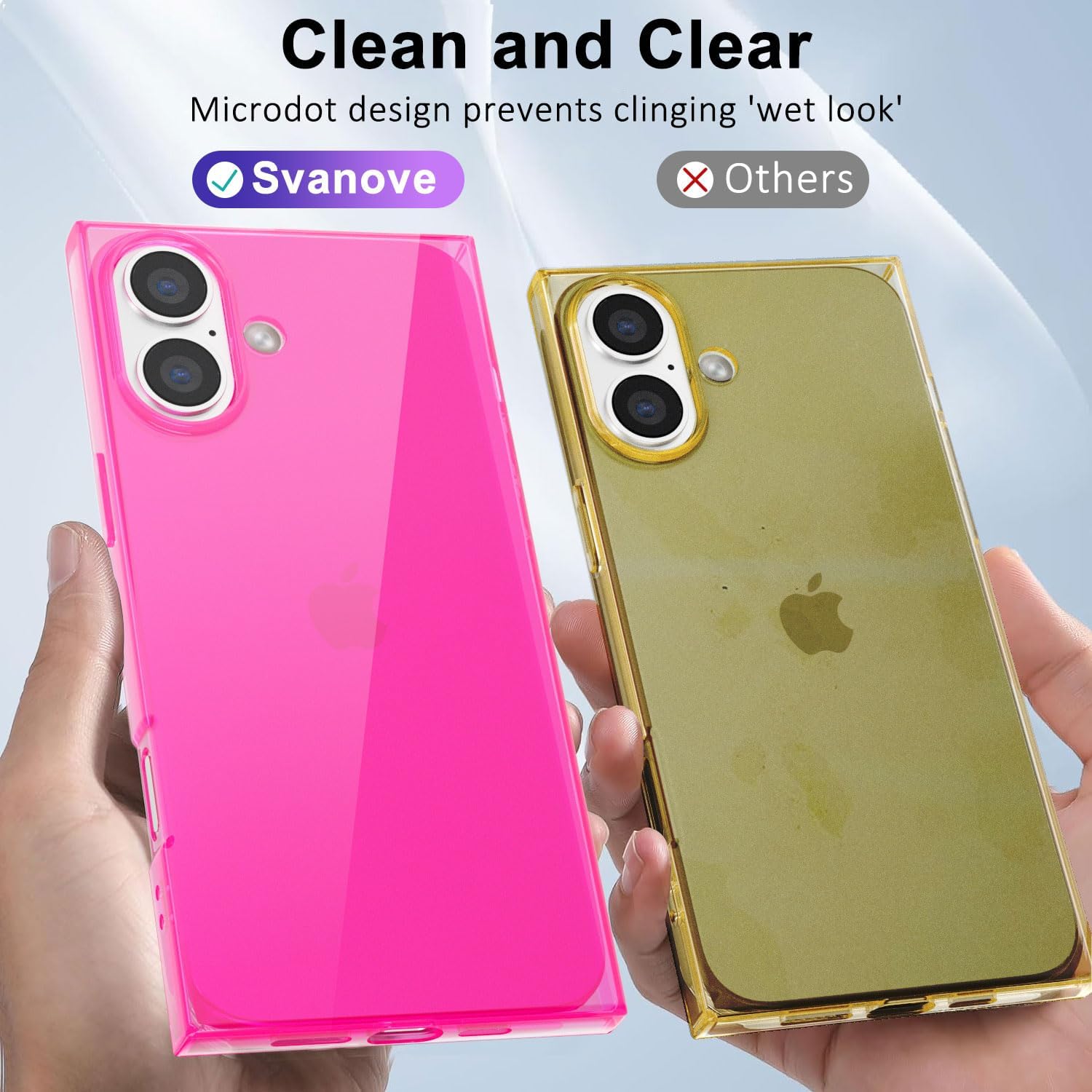 for iPhone 16 Clear Case Rectangle Edge, Transparent Aesthetic Trendy Girly Neon Bright Silicone Rubber Phone Case for Women, Thin Slim TPU Bumper Protective Cover, Hot Pink - Image 5