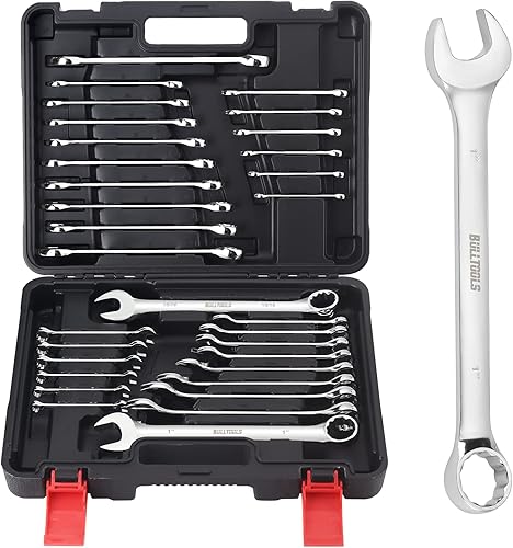 BULLTOOLS Juego de llaves combinadas de 32 piezas SAE y métricas de 14-1 y 0276in-0866in extremo de caja de acero al cromo vanadio y extremo abierto