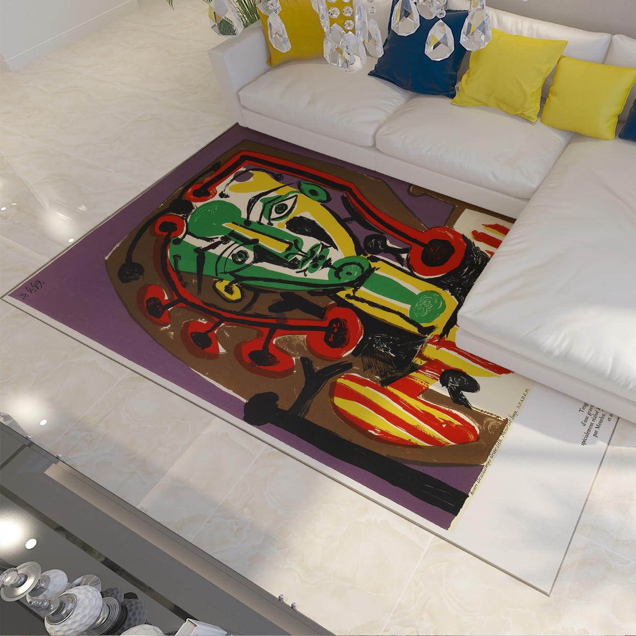 Tapis abstrait 120x150 haut de gamme au design œuvres d'art pour salon moderne