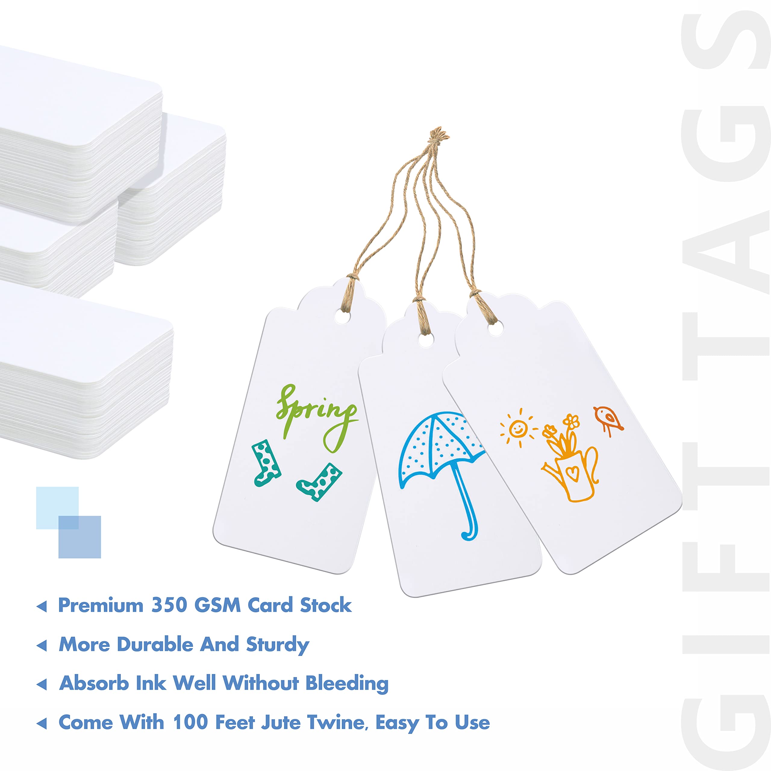 150 Étiquettes Cadeaux Kraft Blanc + 30m Ficelle Jute - 10x5cm - Pour Emballage DIY Et Artisanat