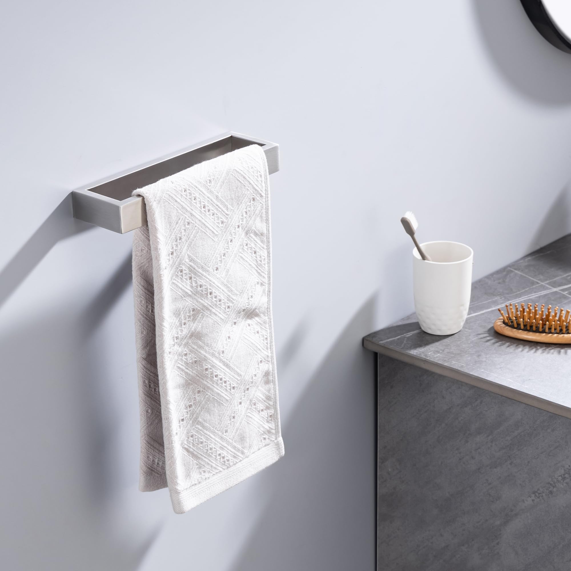 Toallero, soporte para toallas de mano de 9 pulgadas, soporte de pared, toalleros para accesorios de baño, accesorios de anillo de toalla de acero inoxidable (níquel cepillado, paquete de