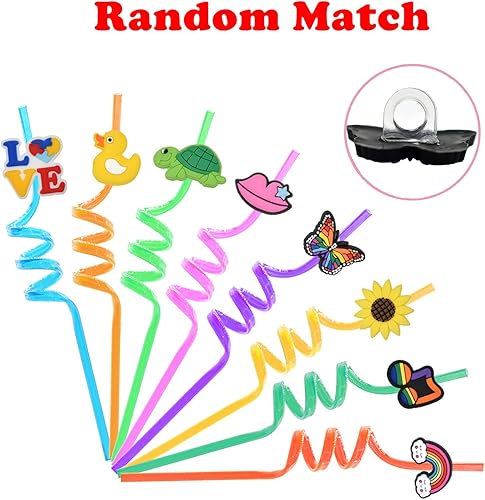 Miniatura 6 de Gibleitz Paquete de 100 adornos de paja a granel al azar diferentes para pajitas de vaso, bonitos adornos de PVC coloridos para popotes