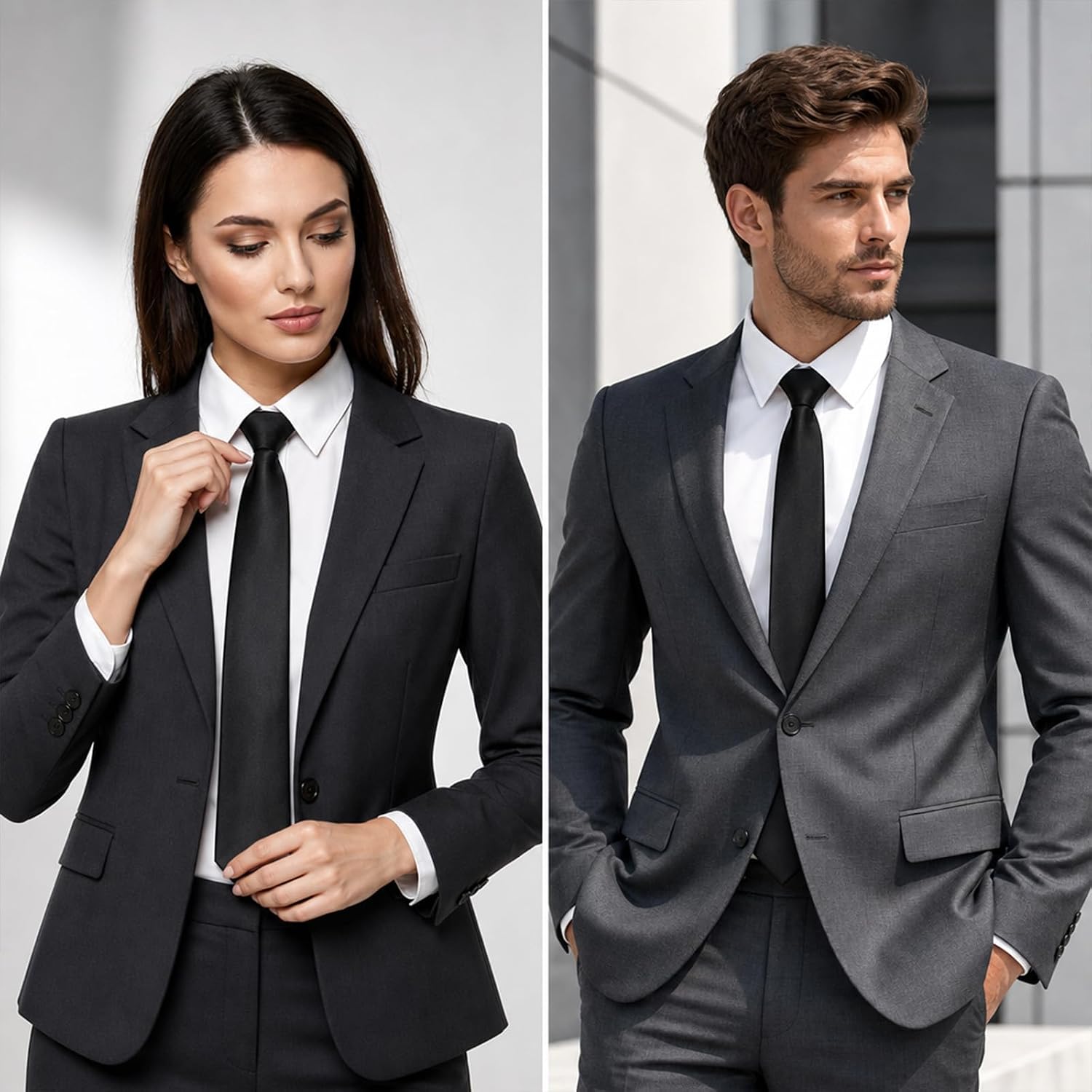 Styquenzer Black Zipper Tie for Men, Pre-Tied Adjustable Necktie Plain Formal Business Wedding Black Ties for Formal Business, Wedding, And School Uniforms (16 Inch)