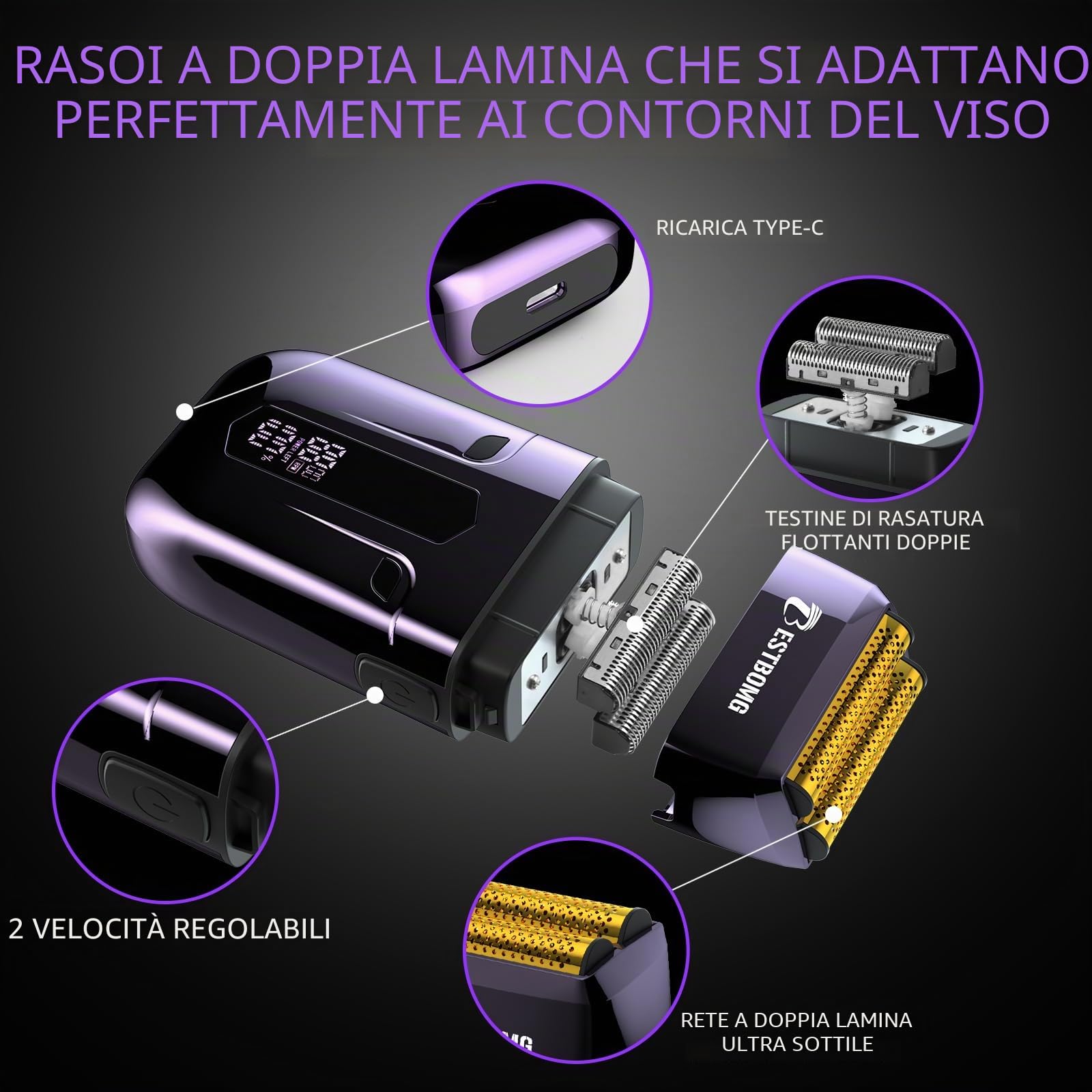 BESTBOMG® BS-808C - Tagliacapelli da uomo, tagliacapelli professionale, tagliacapelli e rasoio ricaricabile, lama a T in metallo, display a LED, kit per taglio capelli da barbiere per uomini e regali