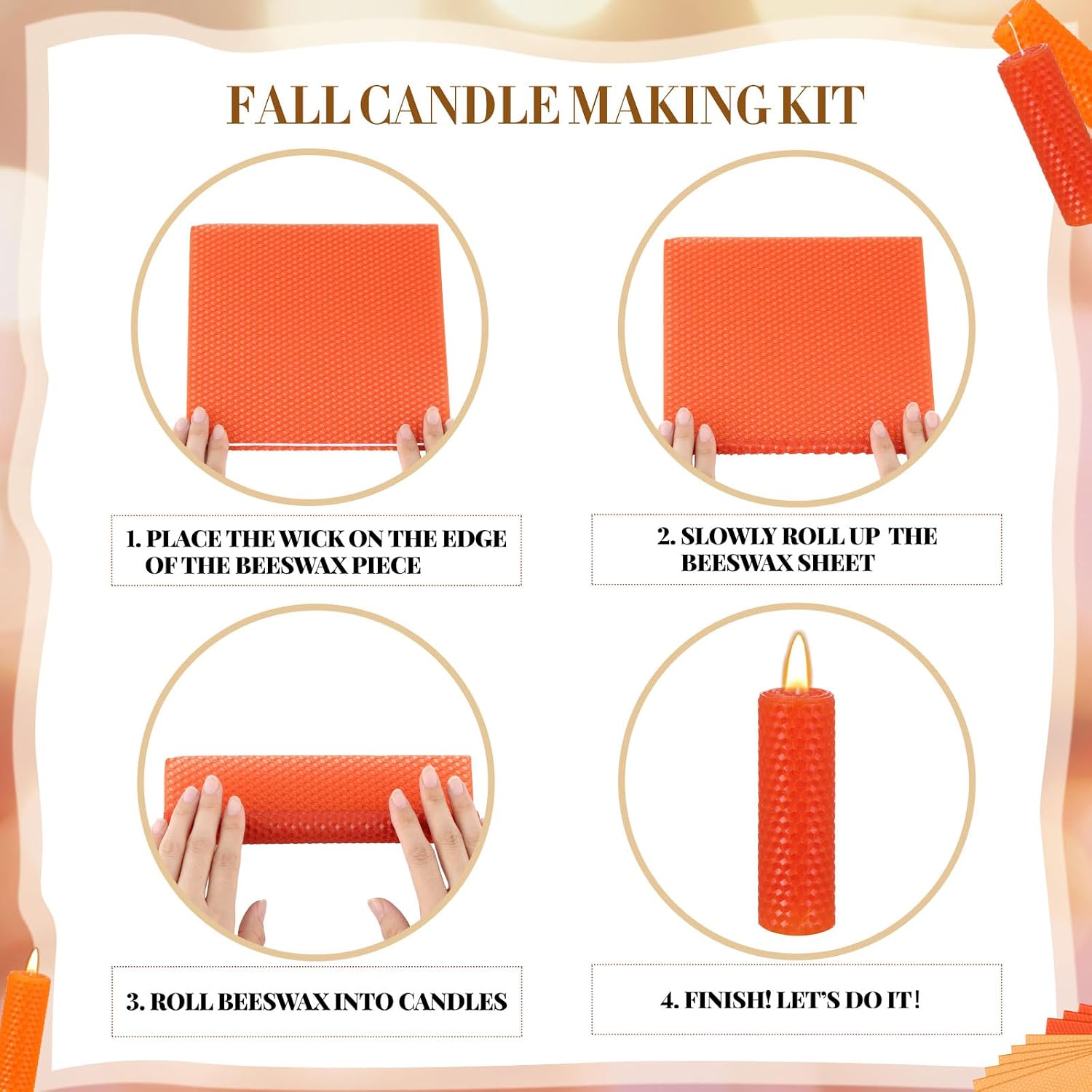 Yuntau 24 Pcs Beeswax Candle Making Kit, 8 x 8 Inches, Fall Color