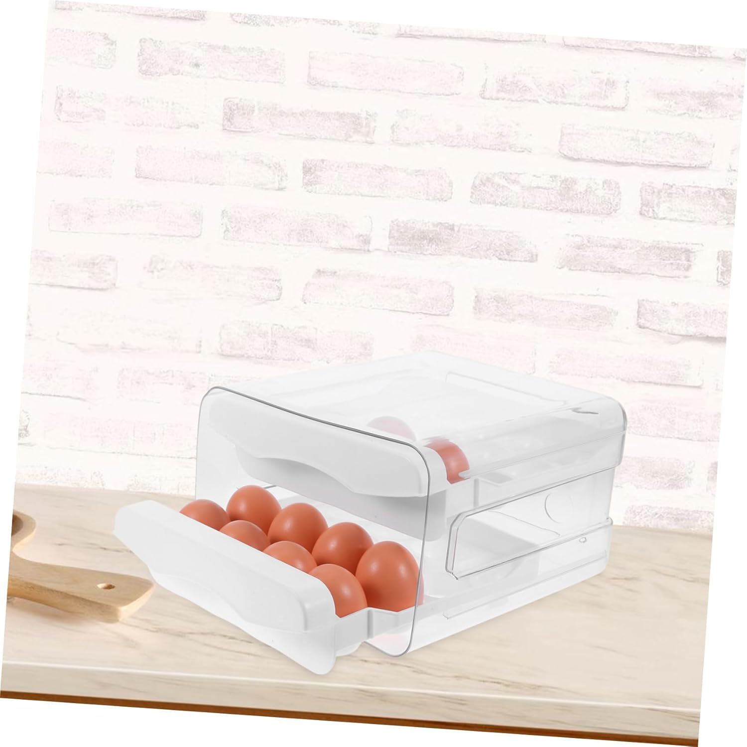 BESTYASH Kitchen Drawer Double Layer Storage Box Holder Lid for Refrigerator Organize Efficiently for Fridge Countertop Use