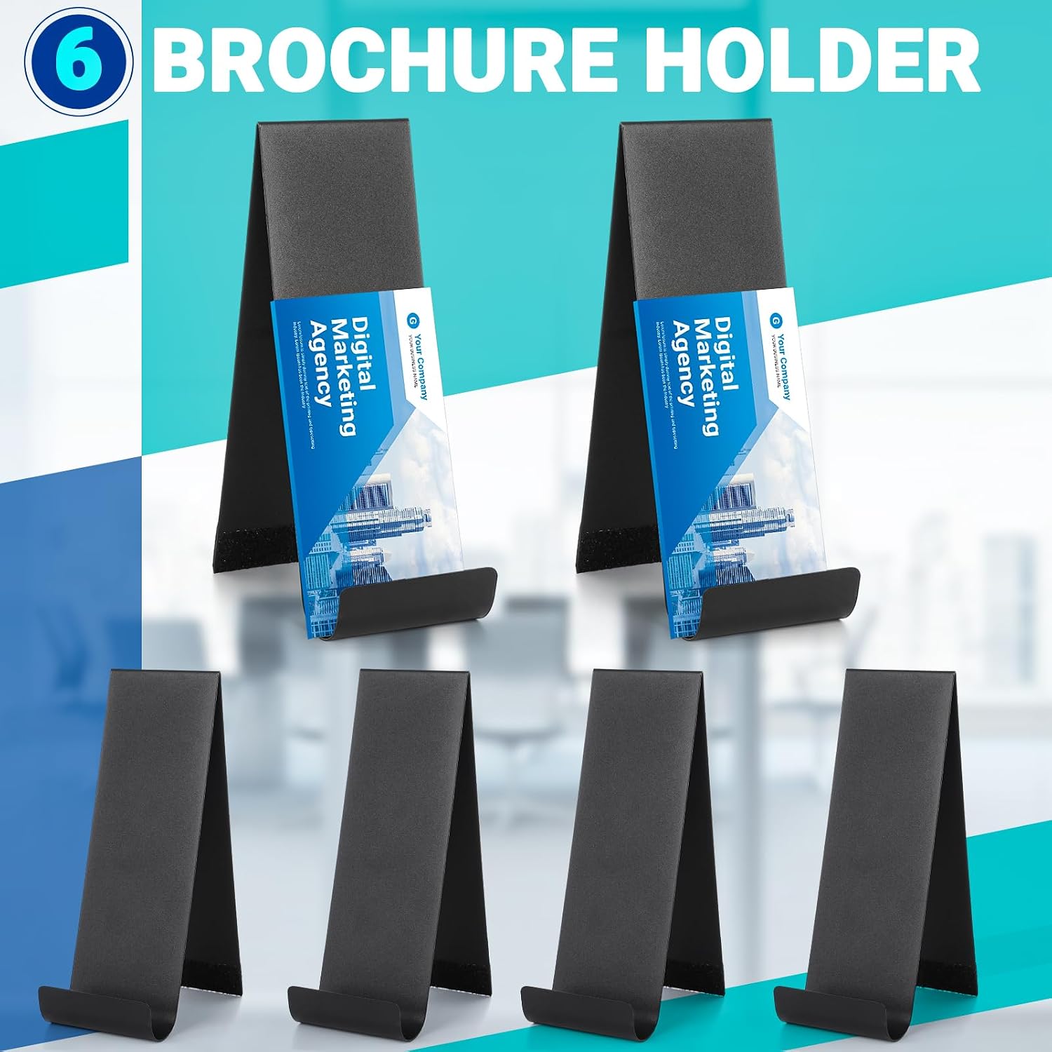 6 Pcs Metal Fancy Brochure Holder Display Flyer Brochure Holder Stand Table Vertical Countertop Literature Organizer for Booklets Pamphlet Magazine Menu Journals (Black)