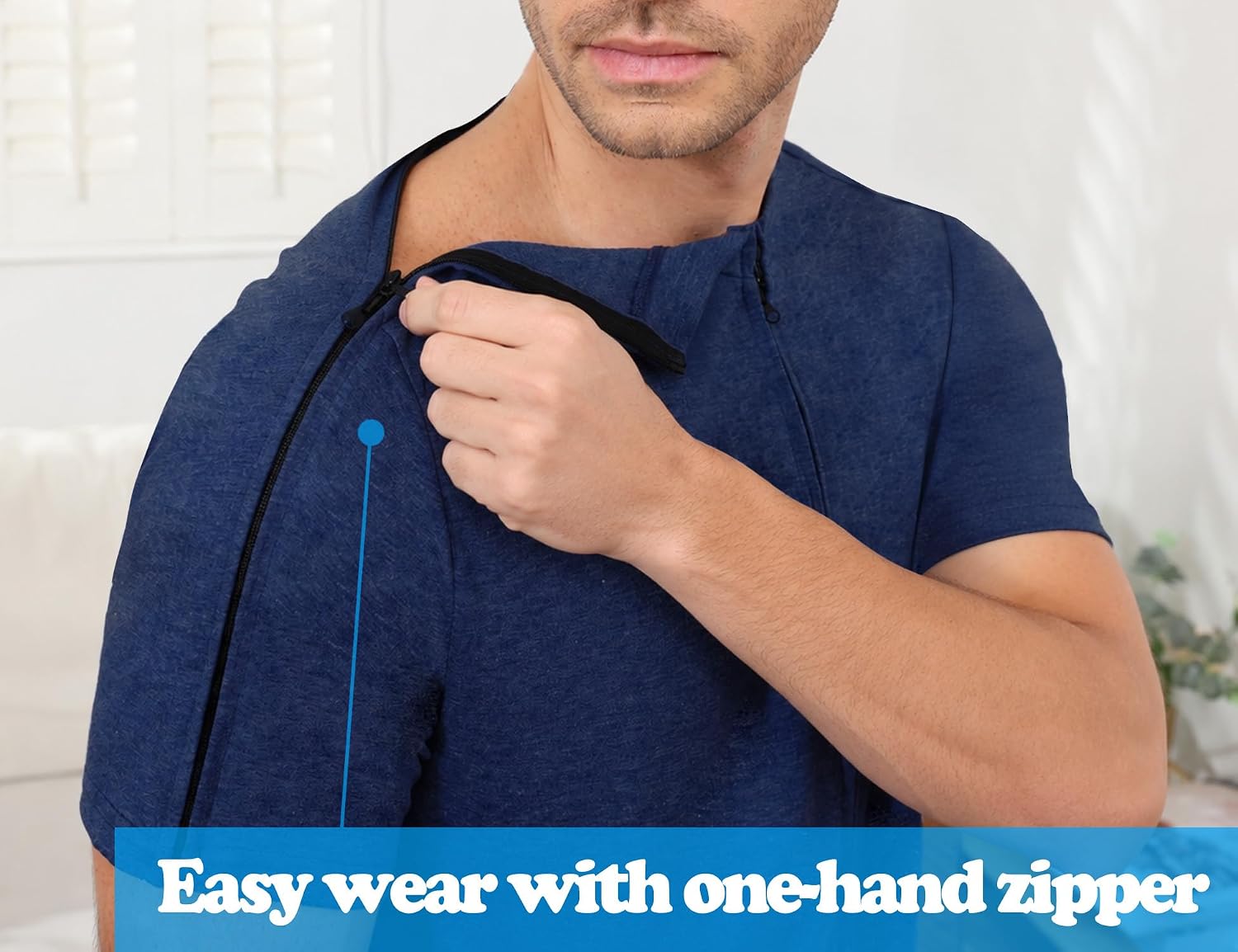 Two-Way Zipper Shoulder Surgery Shirt for Men Full Open Recovery | Post operative recovery top with front, side, shoulder and sleeve access for rotator cuff, arm sling, hospital and home care