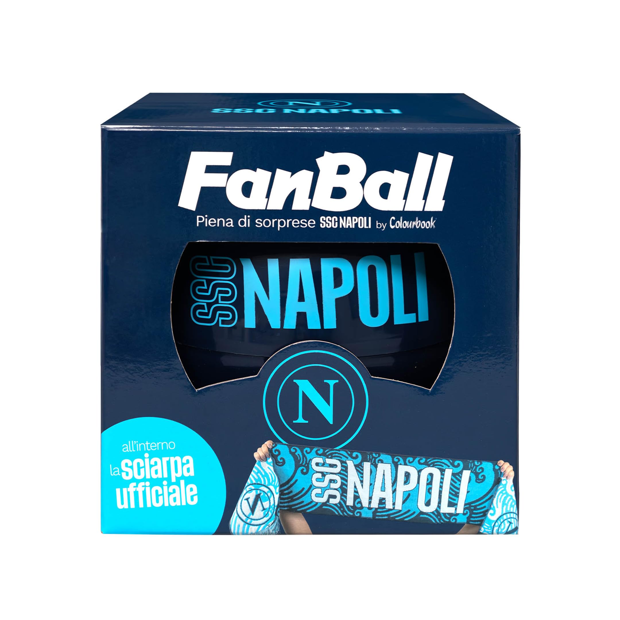 Colourbook Napoli - FanBall Box Sorpresa Cancelleria, Prodotti Ufficiali SSC Napoli, Include Evidenziatore, Block Notes, Temperino, Penna a Scatto, Sciarpa Ufficiale, (Blu Navy)