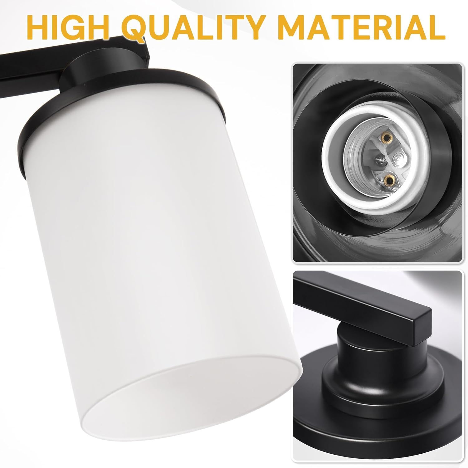 L LOHAS LED Black Bathroom Light Fixtures, 3-Light Vanity Light Over Mirror, Wall Sconces with Milky White Frosted Glass Shades, ETL Listed