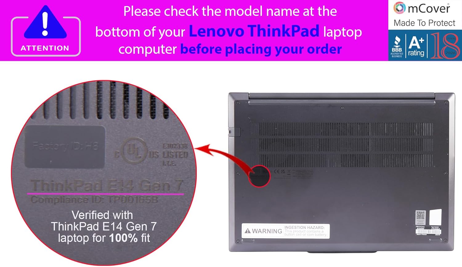 mCover Hard Case ONLY Compatible for 2025-2027 14" Lenovo ThinkPad E14 Gen 7 Windows Notebook PC (with 180° Hinge, NOT Fitting Any Other Lenovo Models) - Blue