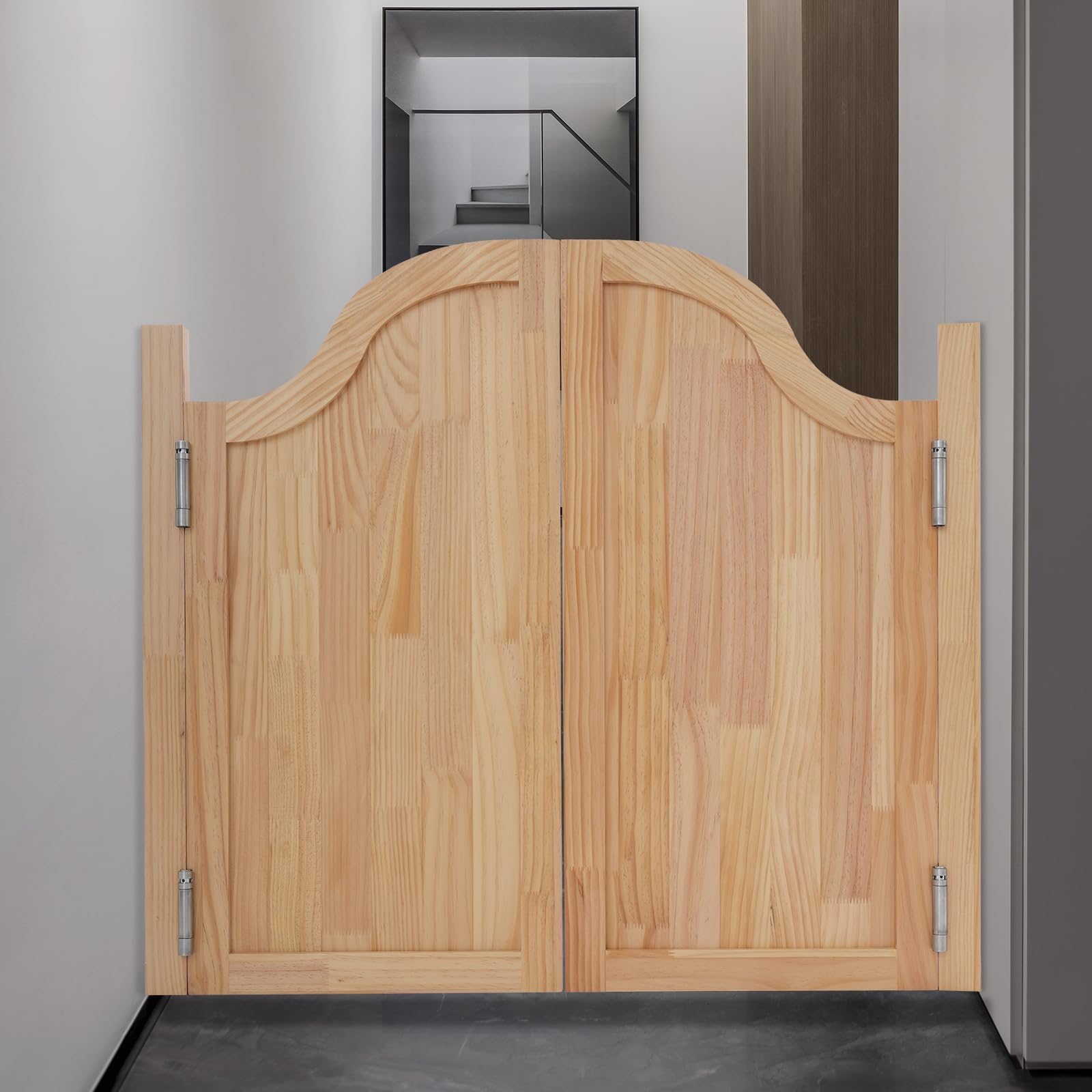 Swinging Door Cafe Doors,Double Half Saloon Doors with Hinges, 1.37 Thick Heavy Duty Pine Wood Partition Door for Shop Kitchen Stairs Bars Entrance (Wood Color, 39 * 35in)