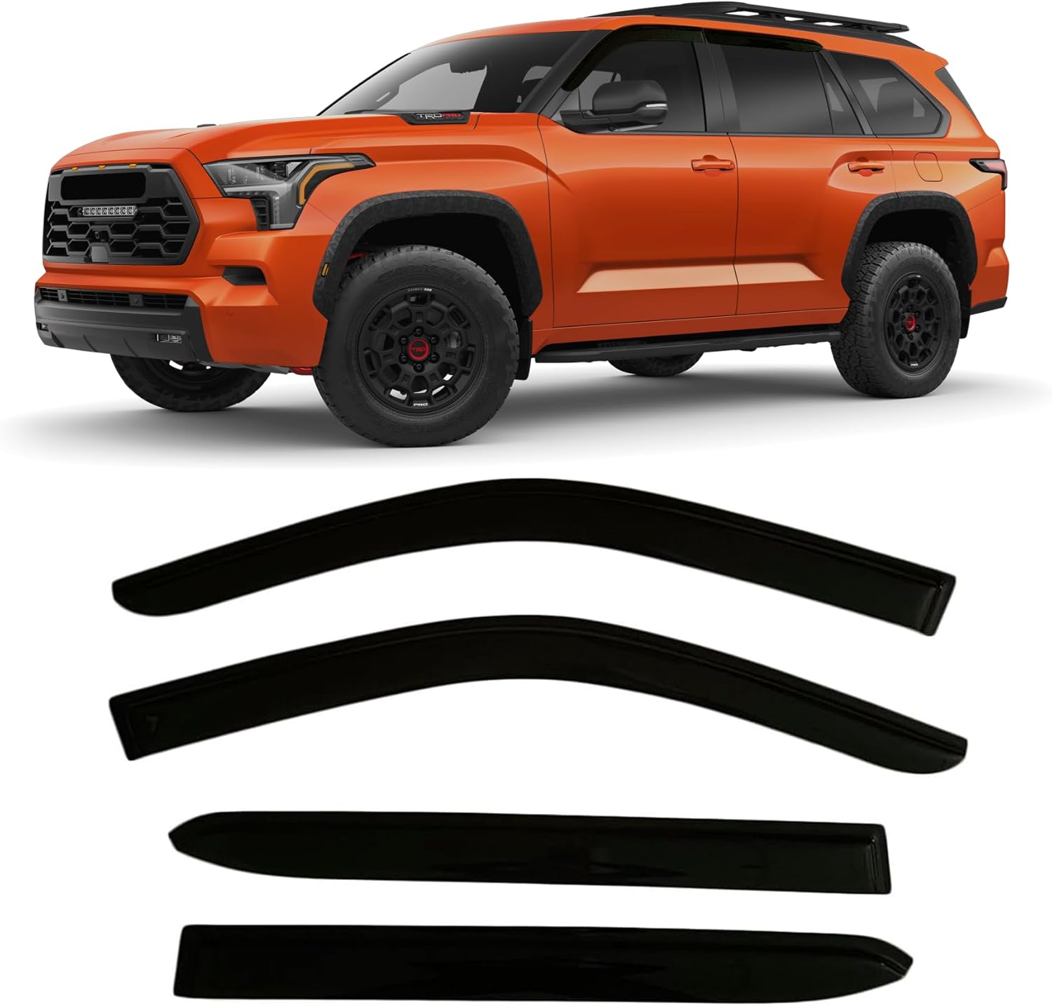 2023-2026 Tape-On Rain Guards for Toyota Sequoia Side Window Visor Deflectors Extra Thick Tinted Vent Shade Protectors 2024 2025