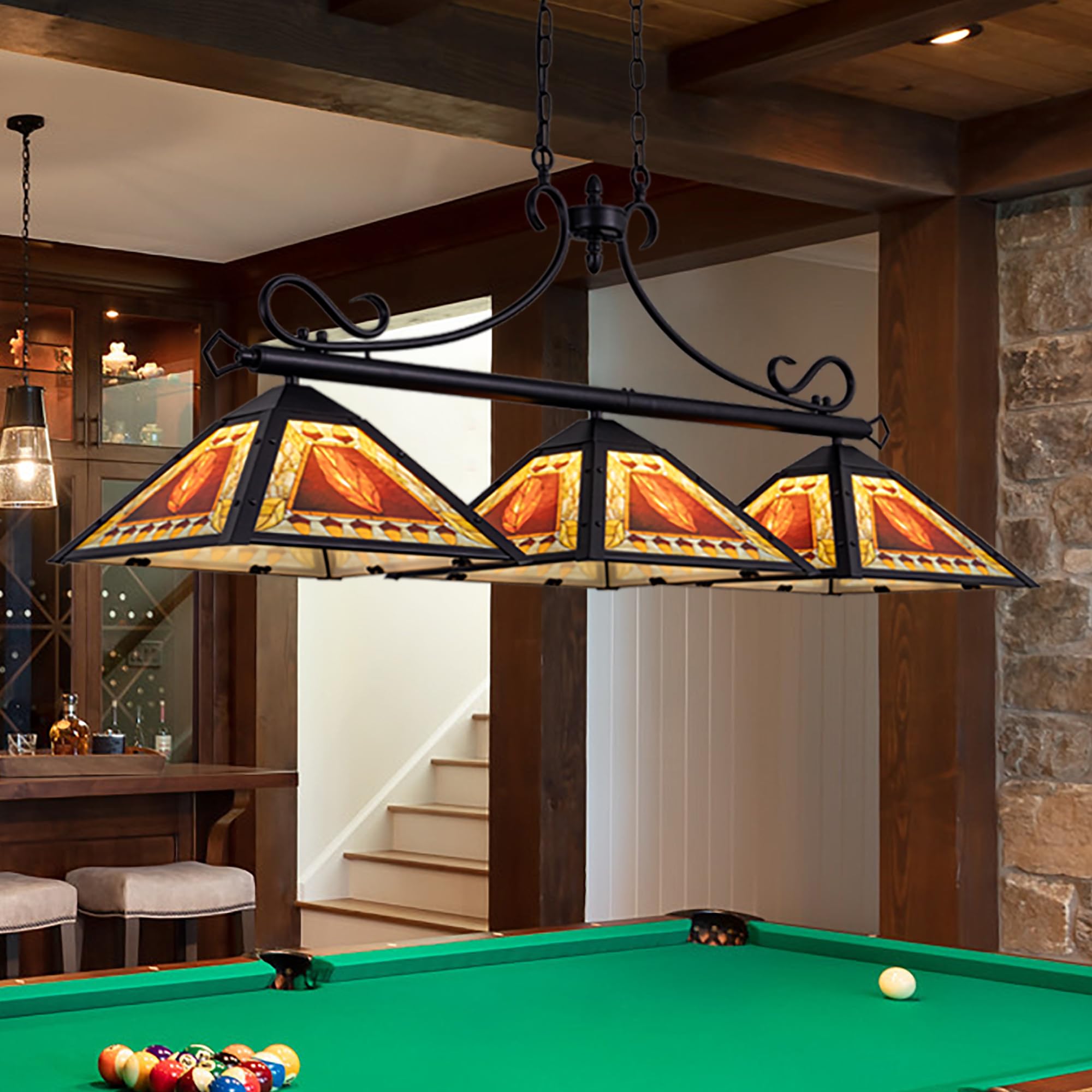 TOCHIC Vintage Pool Table Light, 3-Light Rustic Billiards Light