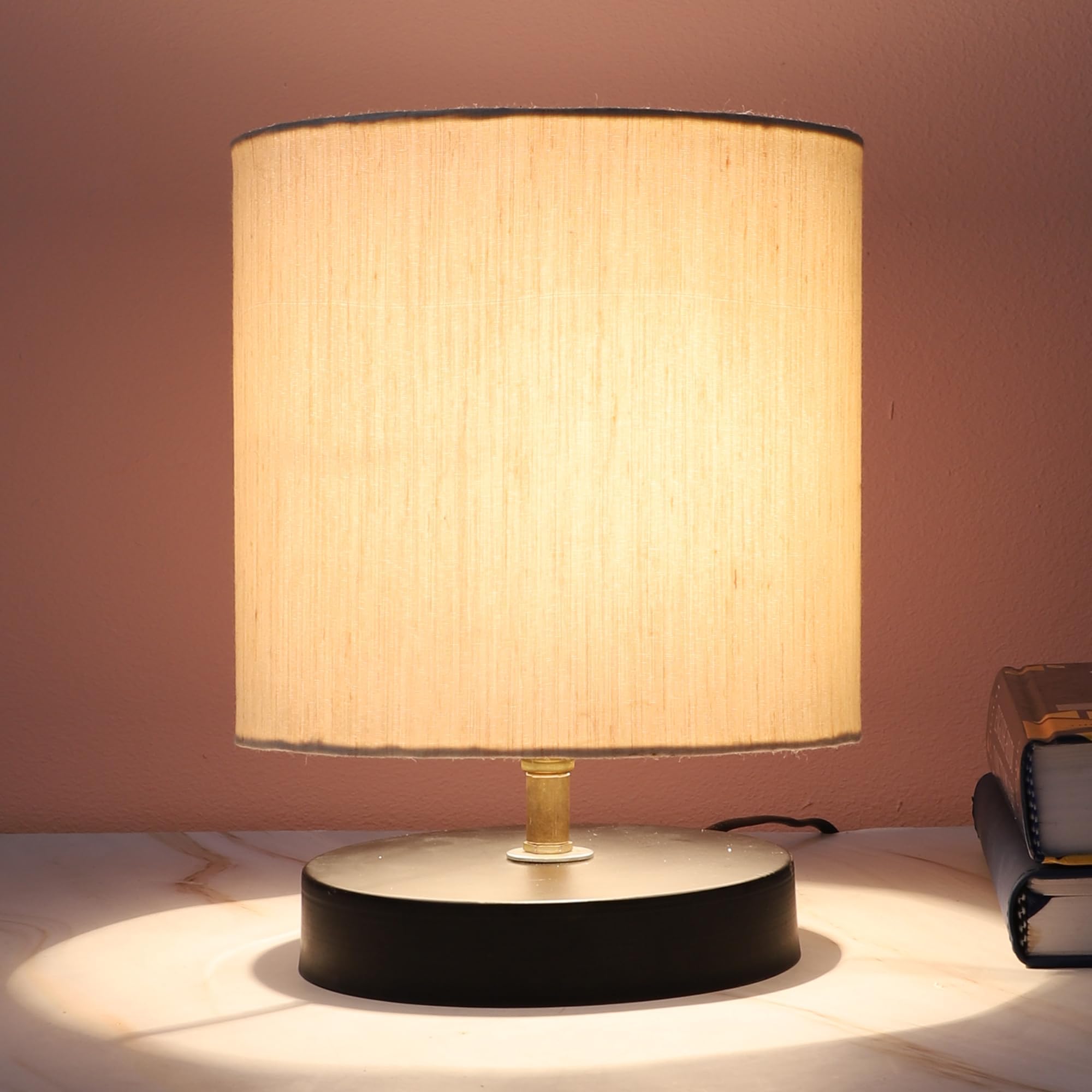 tu casa Black Metal Base Table Lamp | Off-White Cotton Shade | Decorative Bedside & Desk Lamp for Bedroom Living Room Lounge Office Study | Home Décor & Festive Gifting