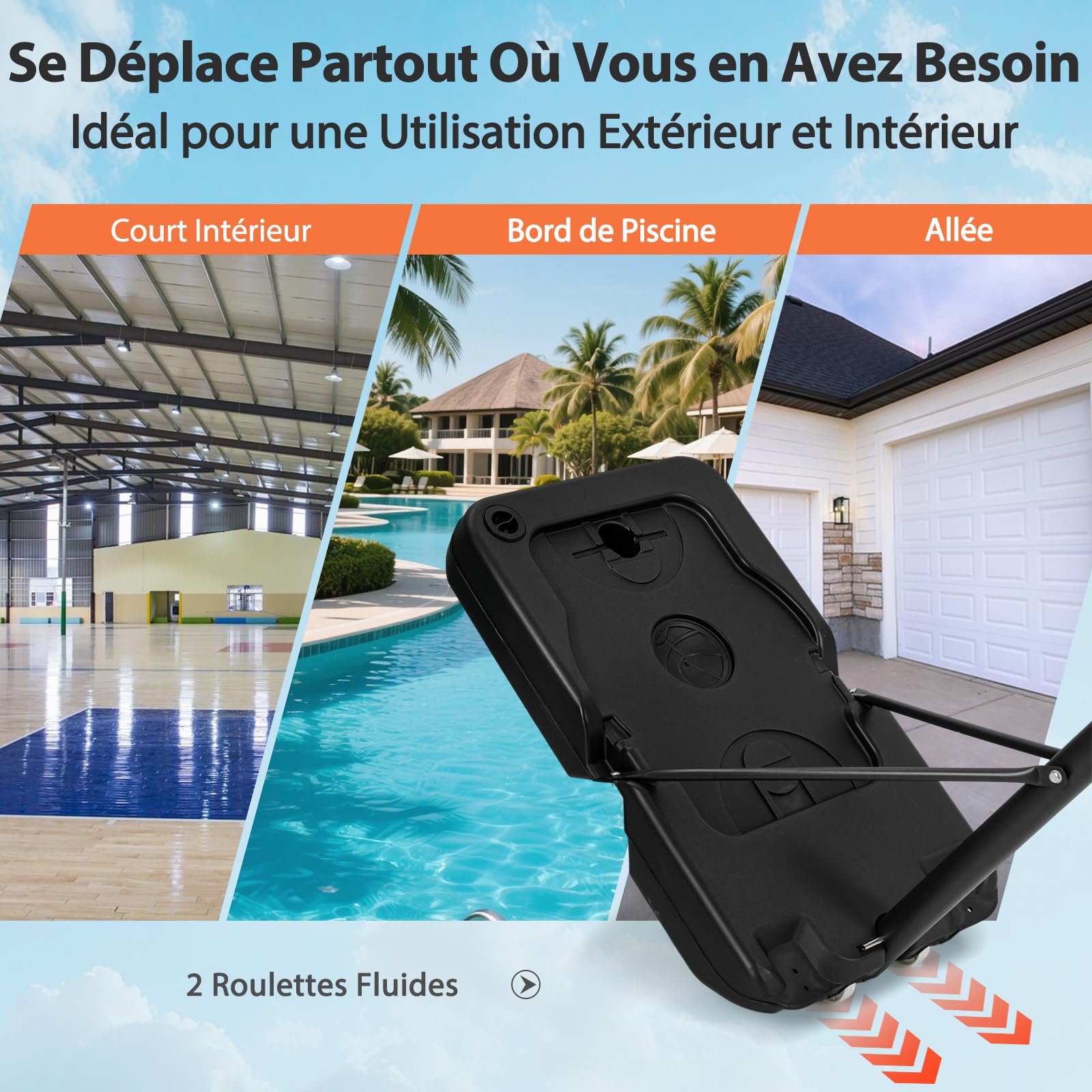 GYMAX Panier de Basket Mobile Portable pour Enfants Adultes, 18 Hauteurs Réglables 100-305cm, Utilisation Intérieure et Extérieure, Base Remplissable d'eau ou de Sable, Panneau Incassable