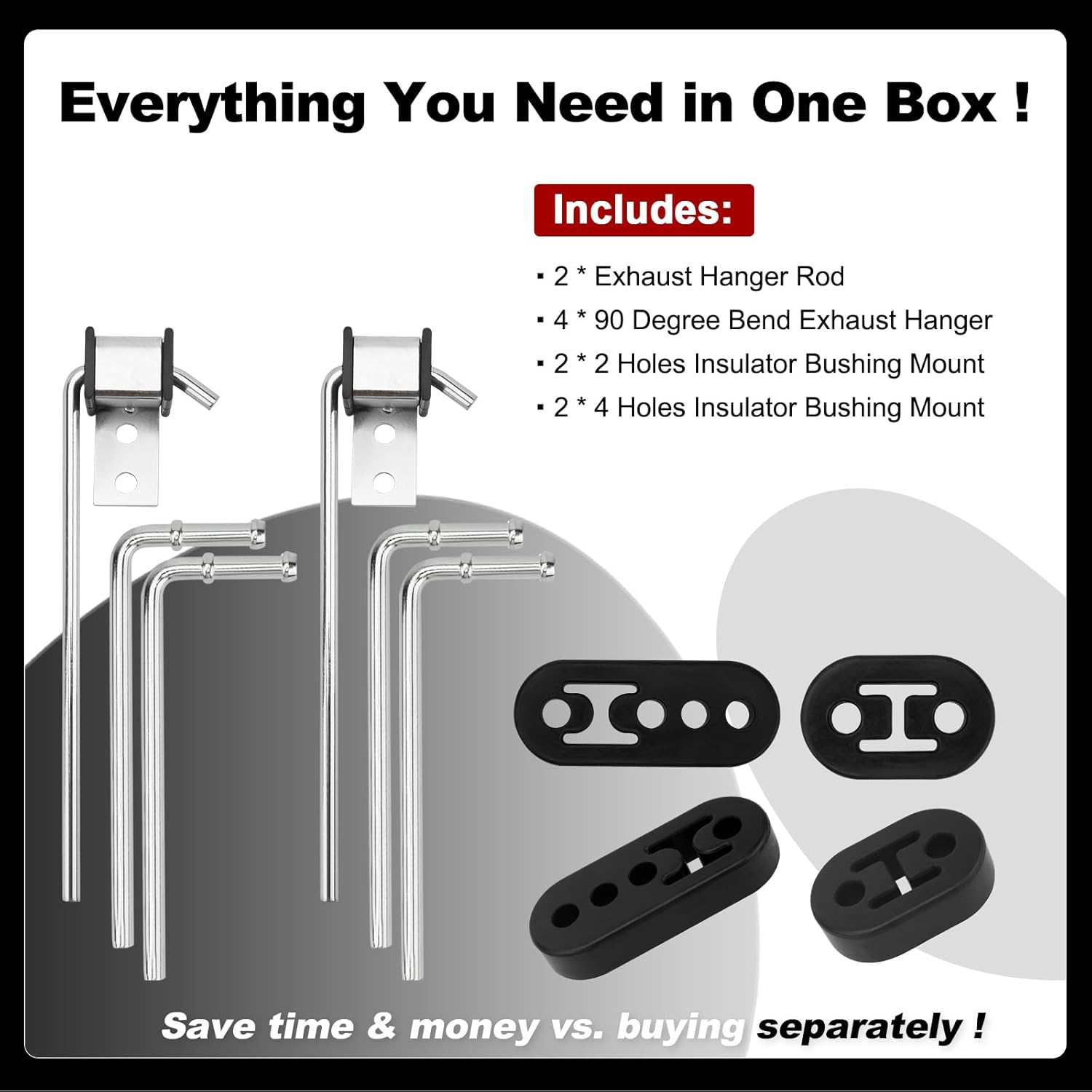 Exhaust Hangers Kit 10PC - Complete Set with 10" & 7.6" 90°Bend Rods, 2/4 Hole Mounts, Heavy-Gauge Zinc Coated Steel for Car Truck Custom Weld-On