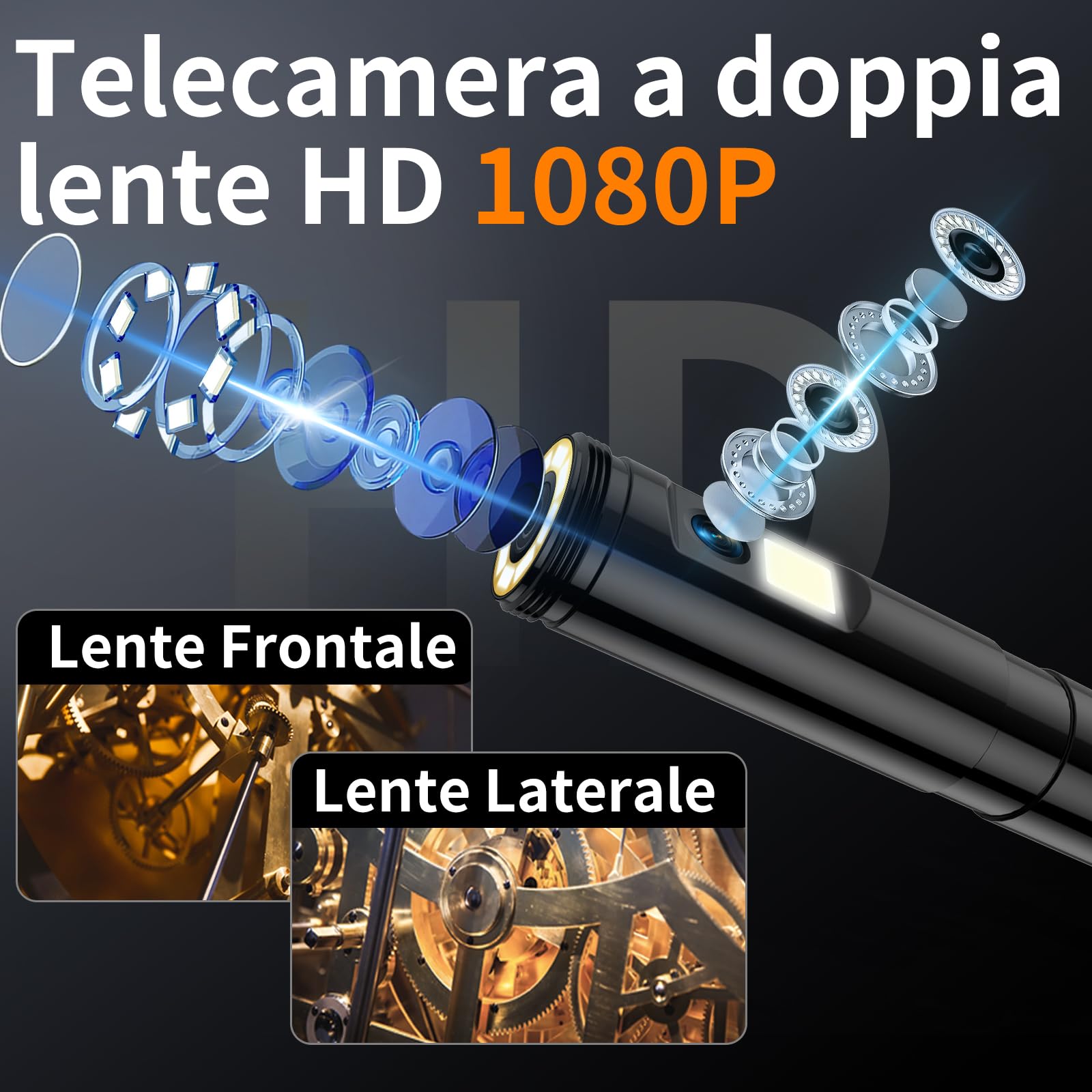 Telecamera di ispezione endoscopica a doppia lente, periscopio Ennovor da 5 pollici IPS con 8 + 1 luci LED, telecamere di ispezione fognarie impermeabili IP67, telecamera di scarico HD 1920P, cavo