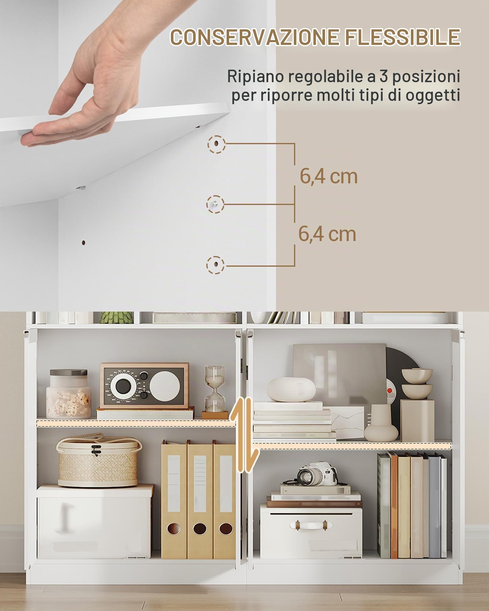 Hzuaneri 180 cm Libreria, con 10 Ripiani Aperti, 2 Armadi Chiusi con Ante, Grande Libreria, Scaffale Aperto, Adatto per Soggiorno, Ufficio, Camera da Letto, 30 x 120 x 180 cm, Bianco BC46503X