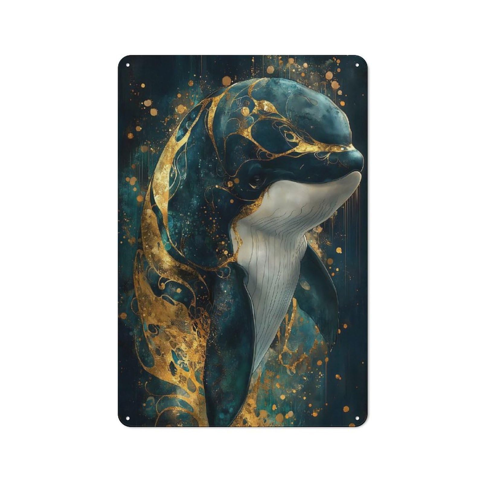 Junmoney Elegant Orca Whale With Gold Accents For Hobby Room Or Studio, Rustic Metal Sign 30X20cm, For Creative Interior Collectors Refreshing A Room In Autumn